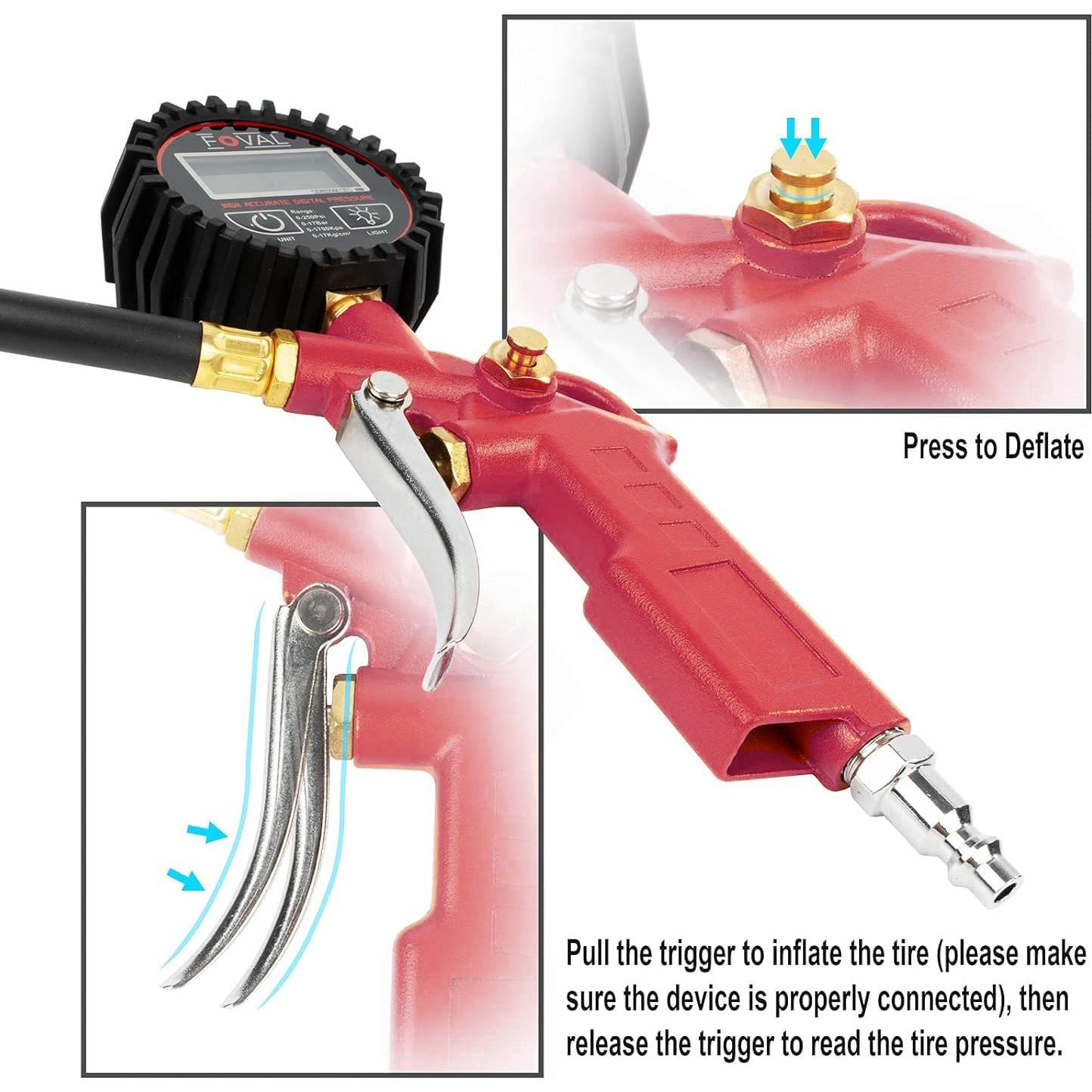 Inflador Digital de Neumáticos FOVAL con Manómetro 250 PSI