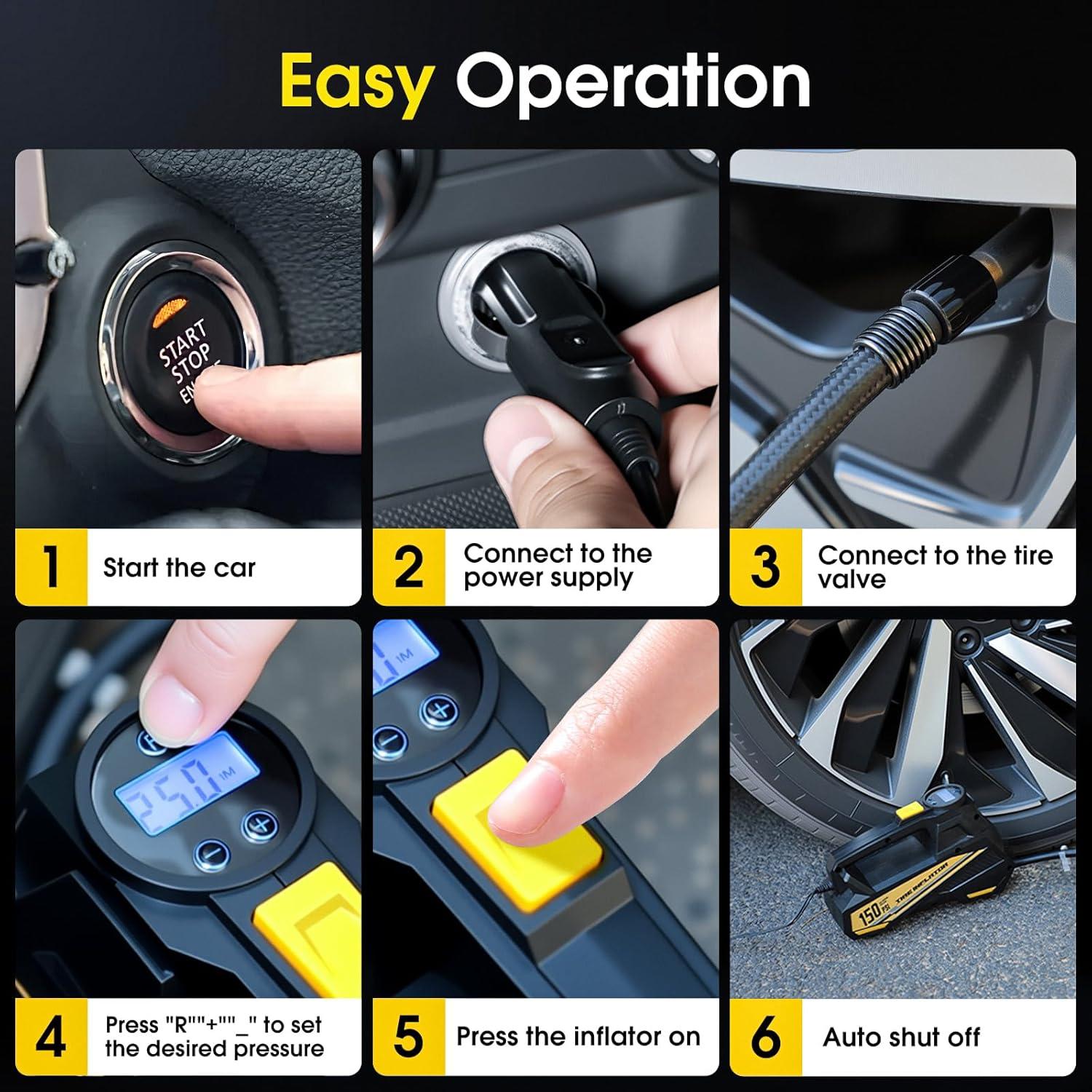 Compresor de Aire Portátil FLYKID C3012 150 PSI con Manómetro LCD