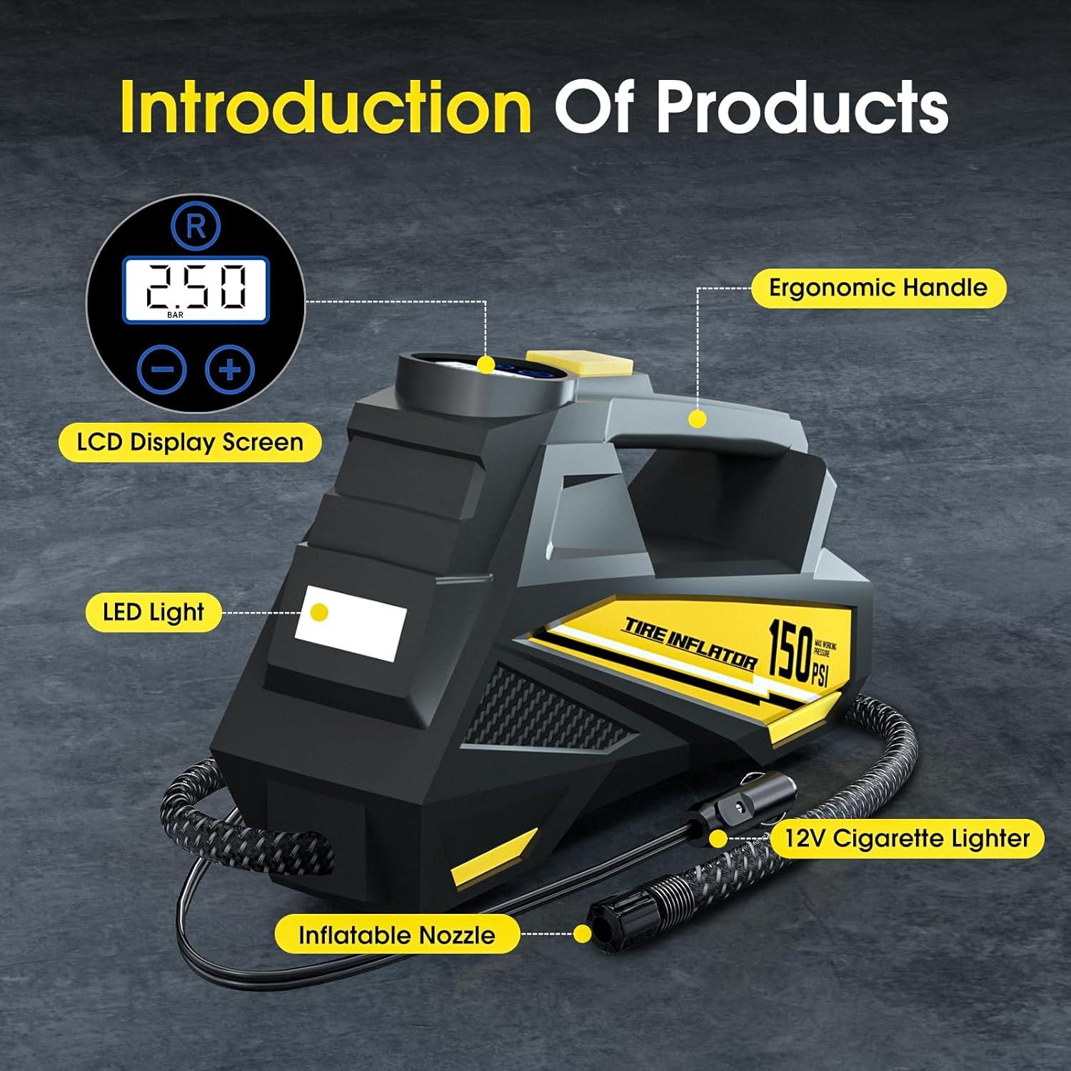 Compresor de Aire Portátil FLYKID C3012 150 PSI con Manómetro LCD