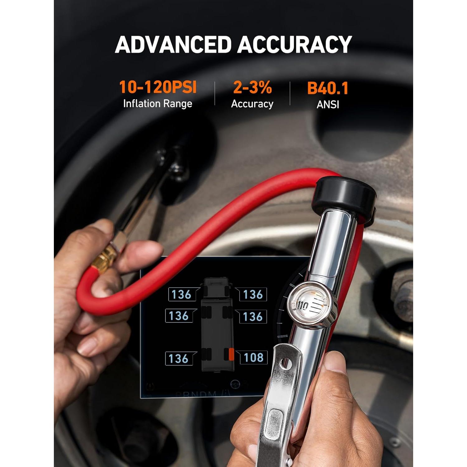 Manómetro de Presión de Neumáticos AstroAI 65 cm con Inflador