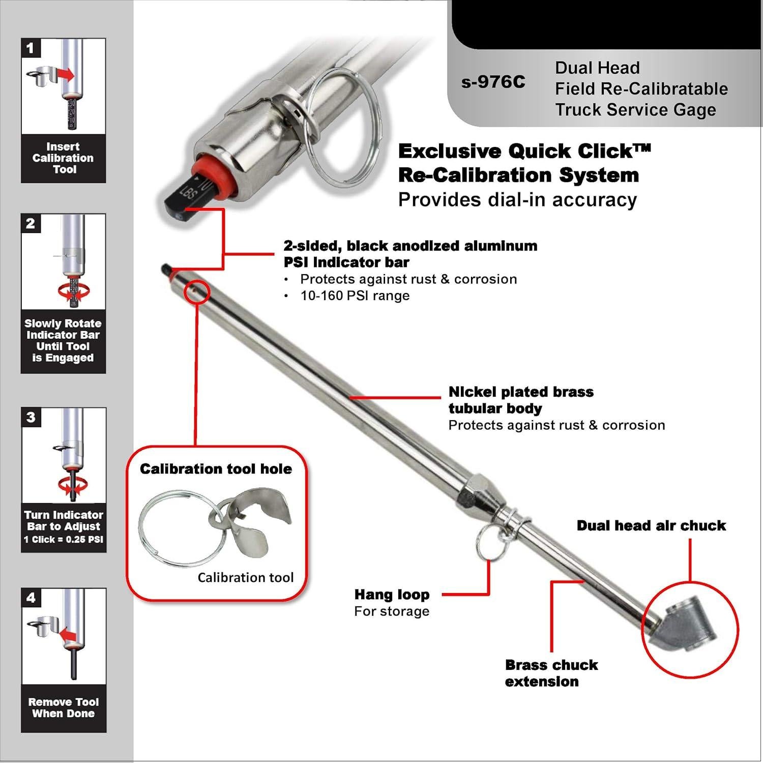 Medidor de Presión de Neumáticos Milton S-976C 10-160 PSI