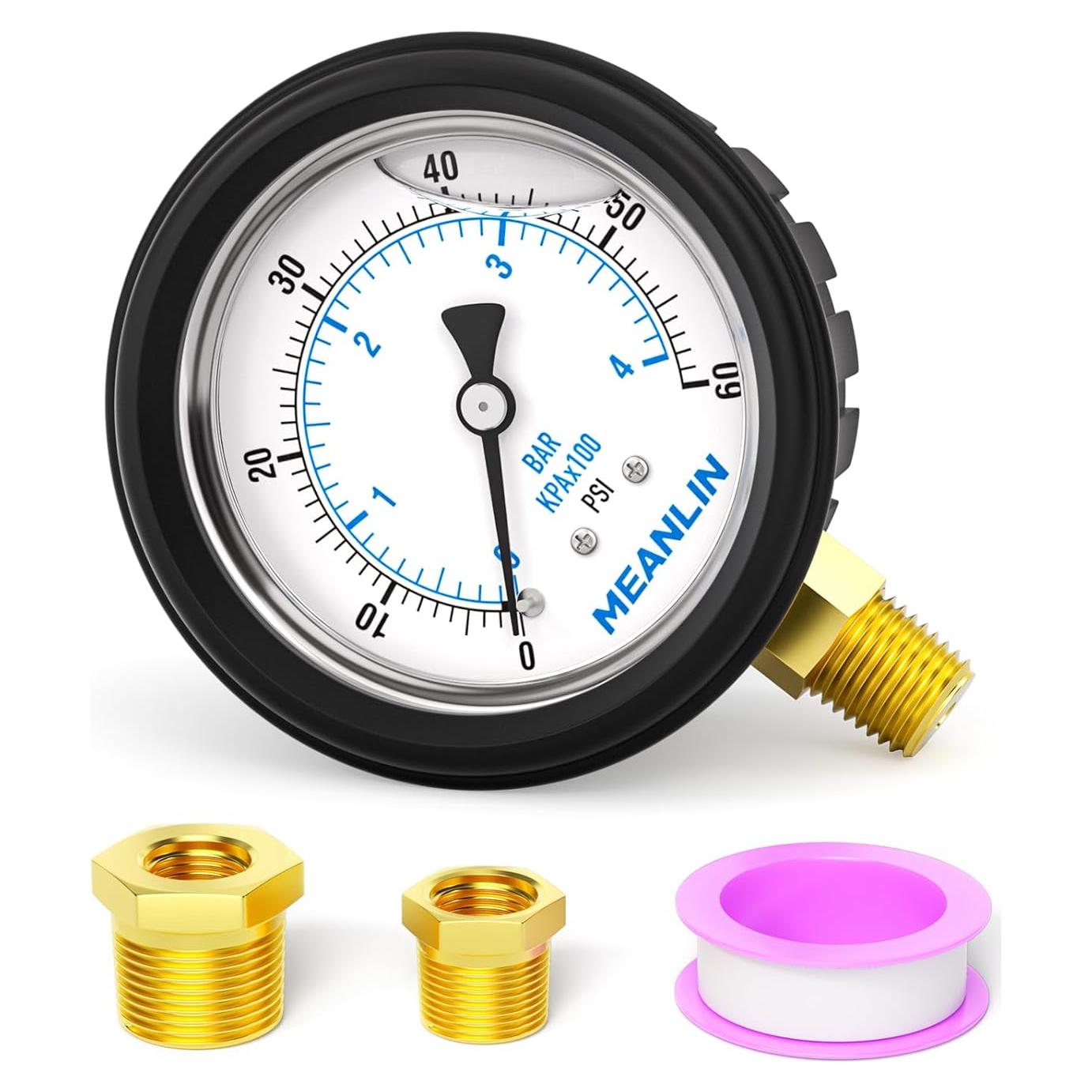 Manómetro Lleno de Líquido MEANLIN 1/4" NPT 2.5" 0-60Psi