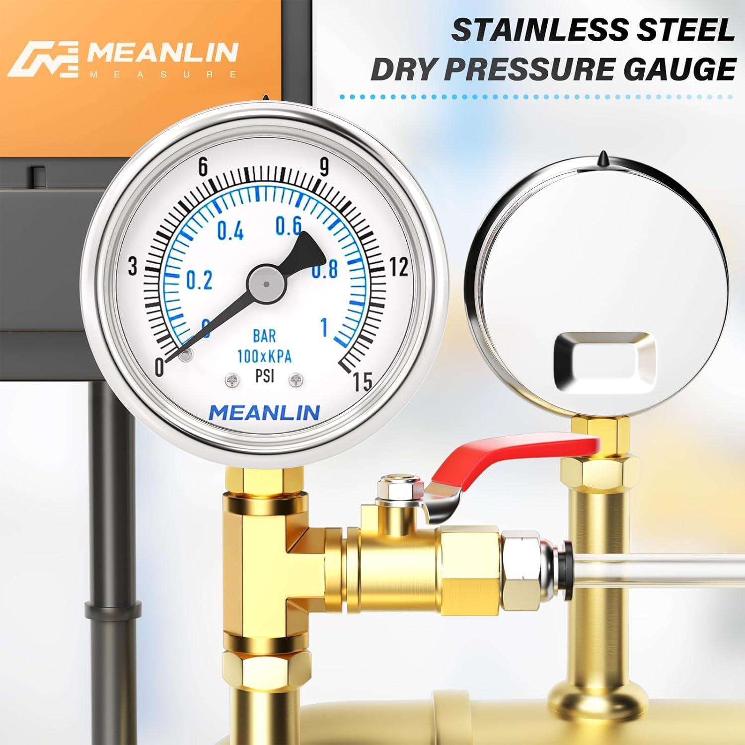 Manómetro de Presión Seco MEANLIN 0-15Psi Acero Inoxidable