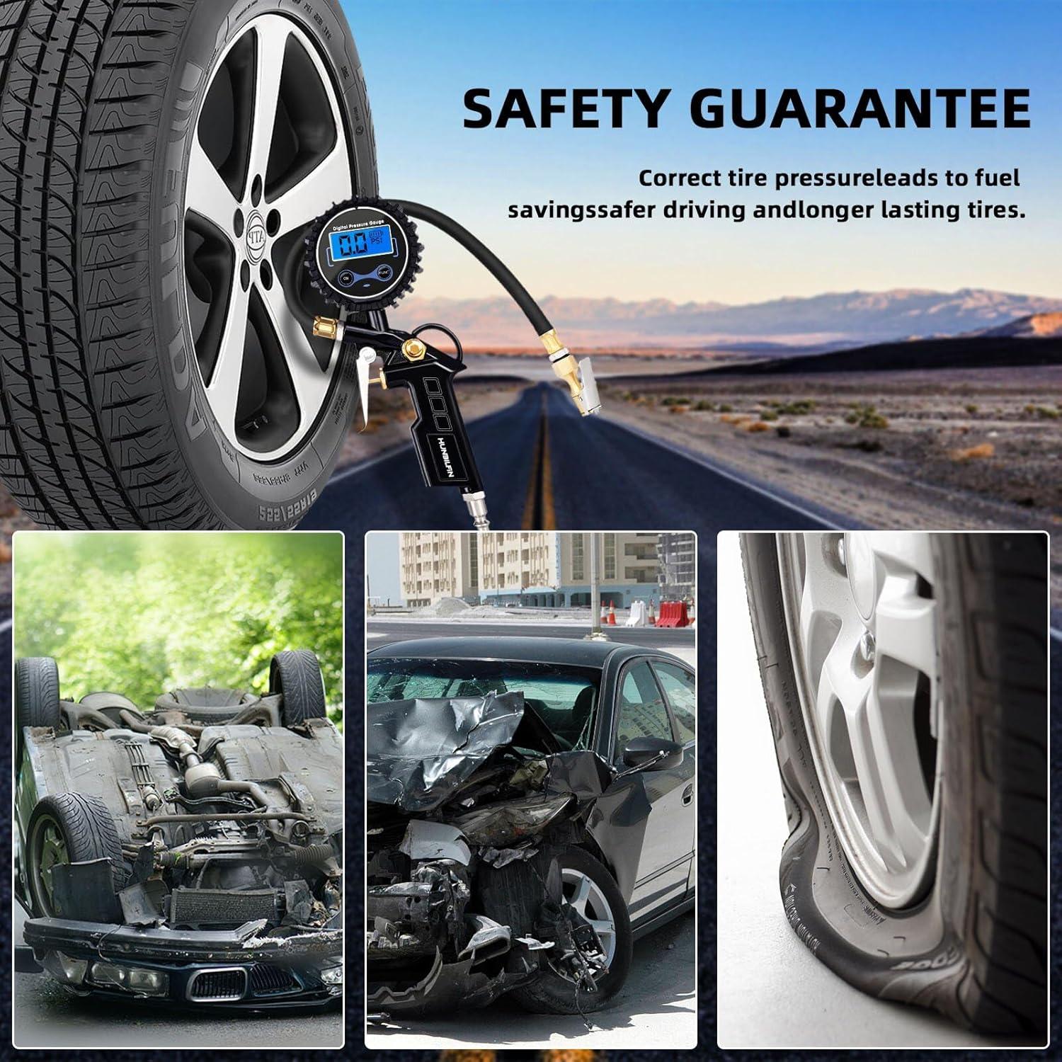 Manómetro Digital de Neumáticos HUNBILFIN 200 PSI con Inflador