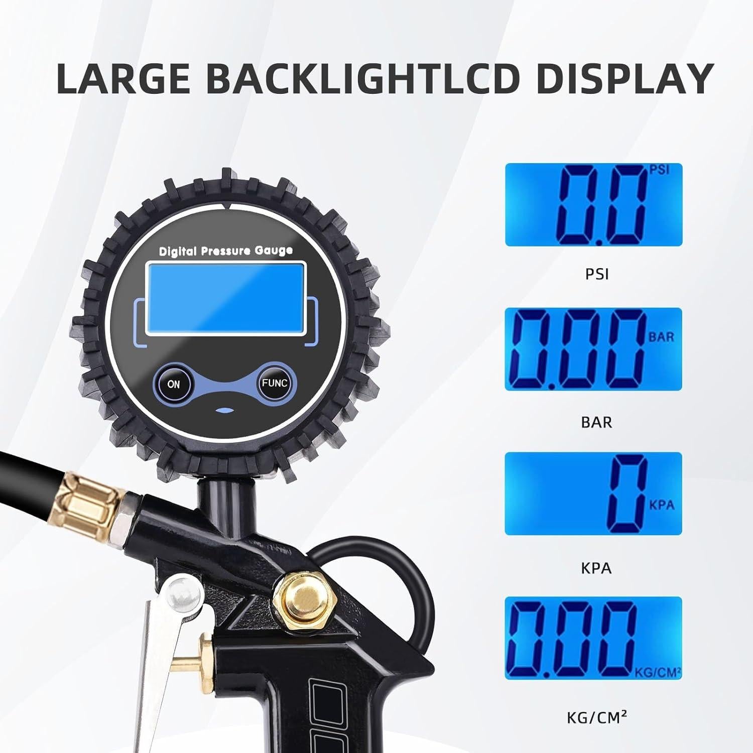 Manómetro Digital de Neumáticos HUNBILFIN 200 PSI con Inflador