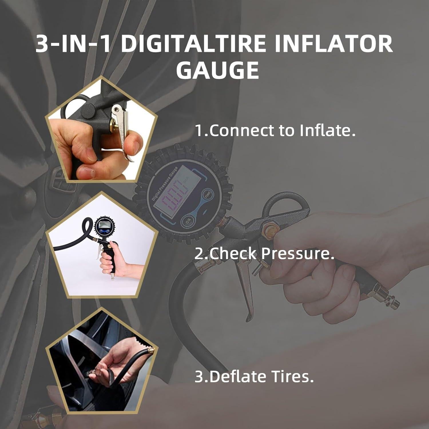 Manómetro Digital de Neumáticos HUNBILFIN 200 PSI con Inflador