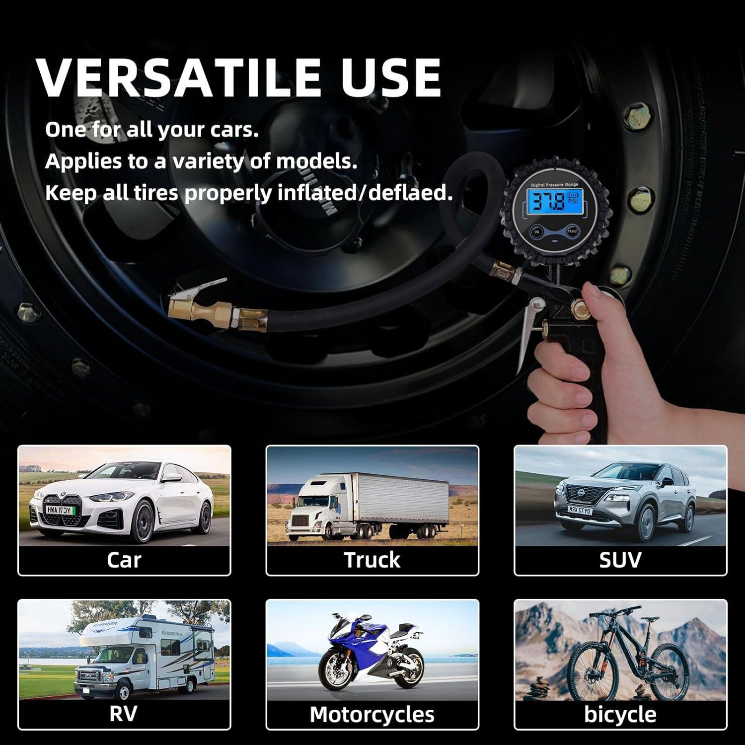 Manómetro Digital de Neumáticos HUNBILFIN 200 PSI con Inflador