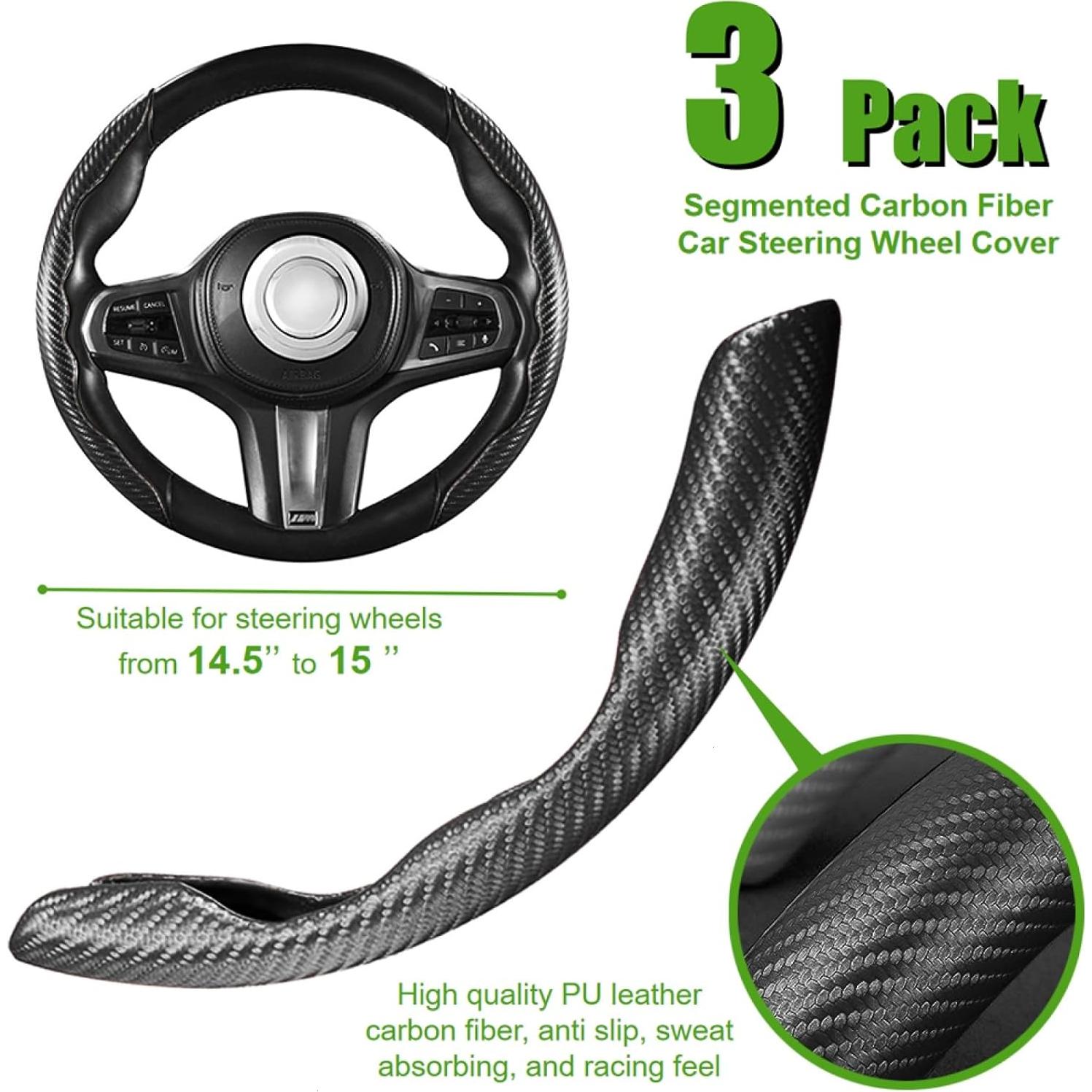 Cubierta de Volante WSSROGY 3 Piezas Antideslizante Negro