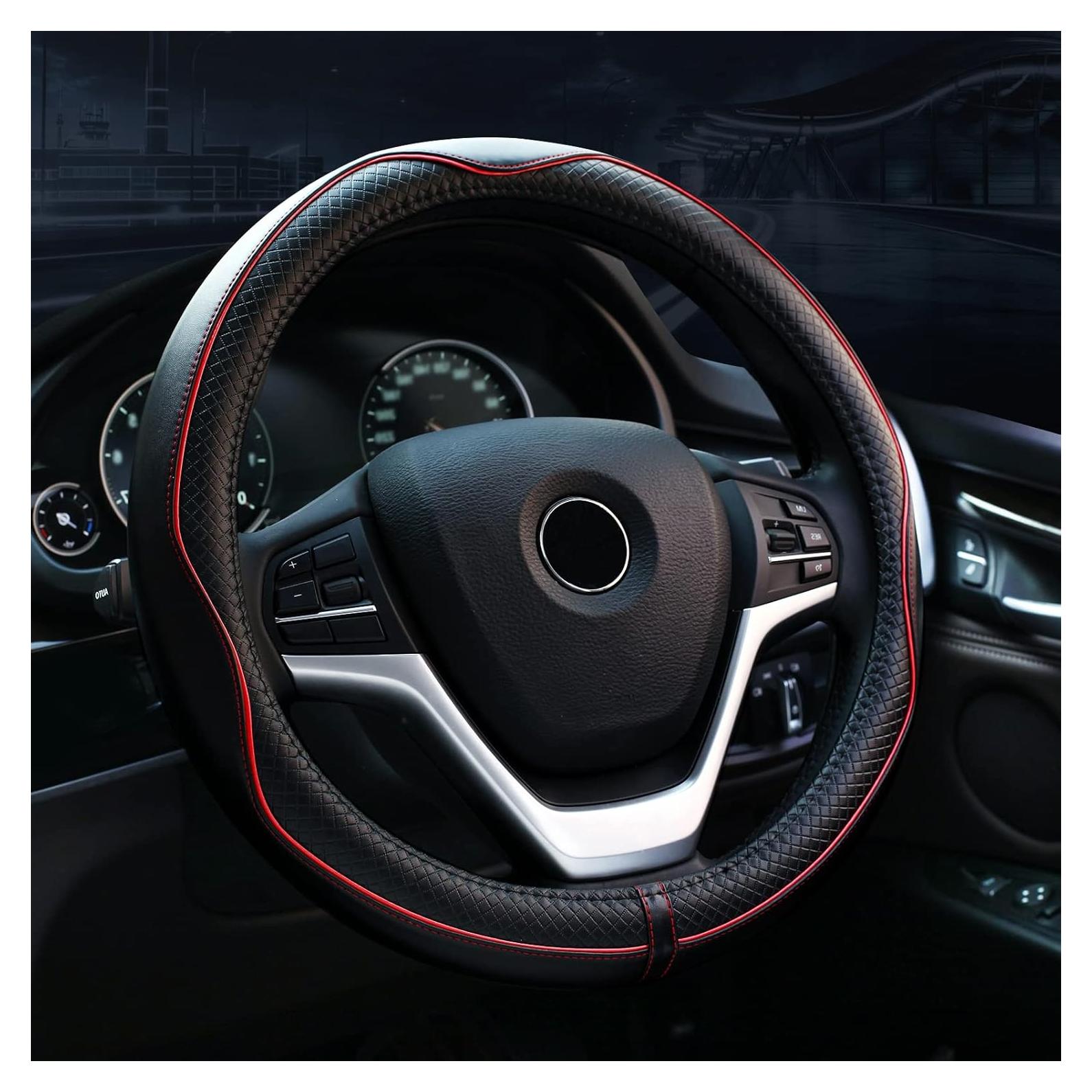 Cubierta de Volante Valleycomfy Cuero Genuino 37-38 cm Negra