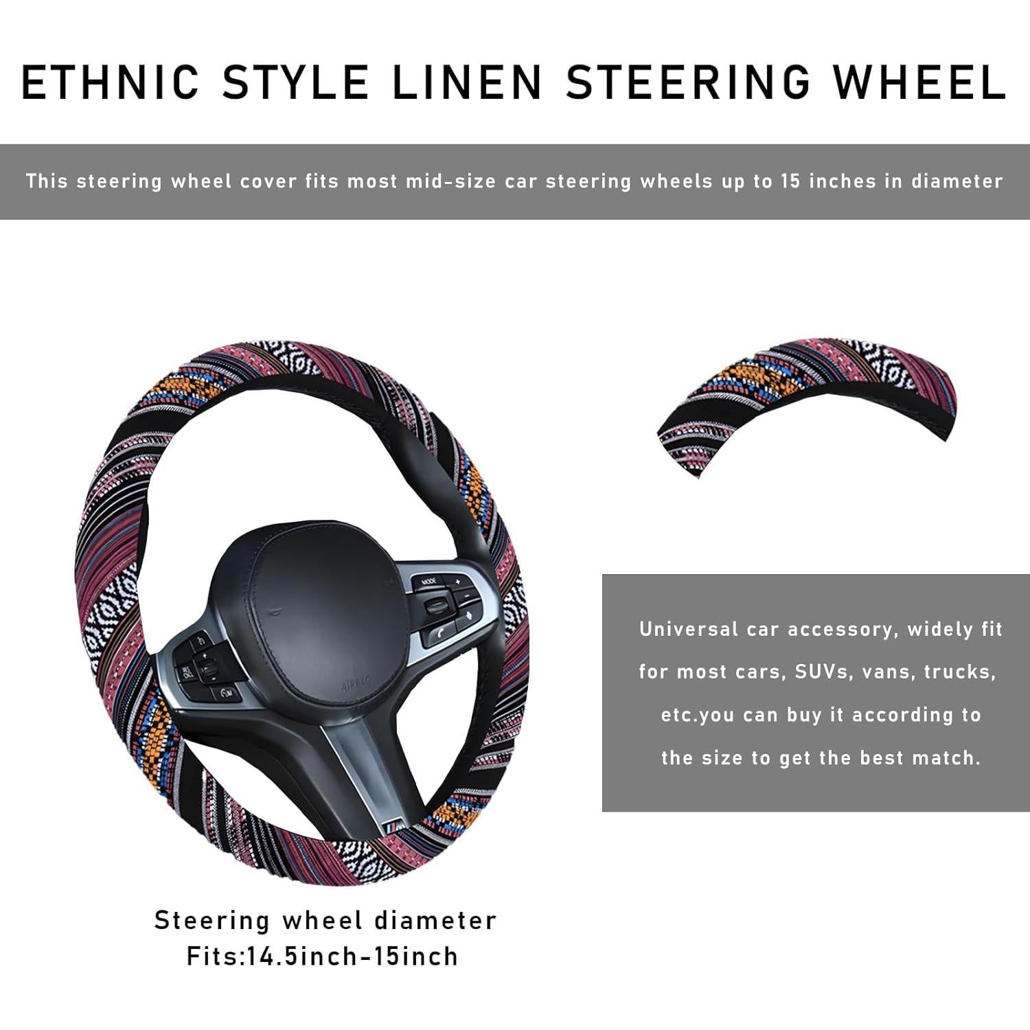 Funda de Volante Boho Povtii 38.1 cm Antideslizante Étnica