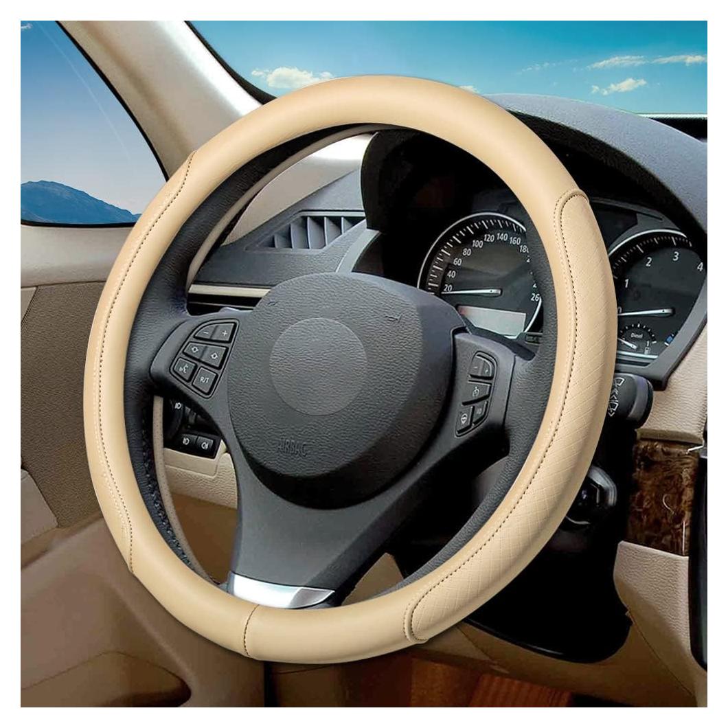 Cubierta de Volante de Cuero Microfibra VARGTR 15 Pulgadas Beige