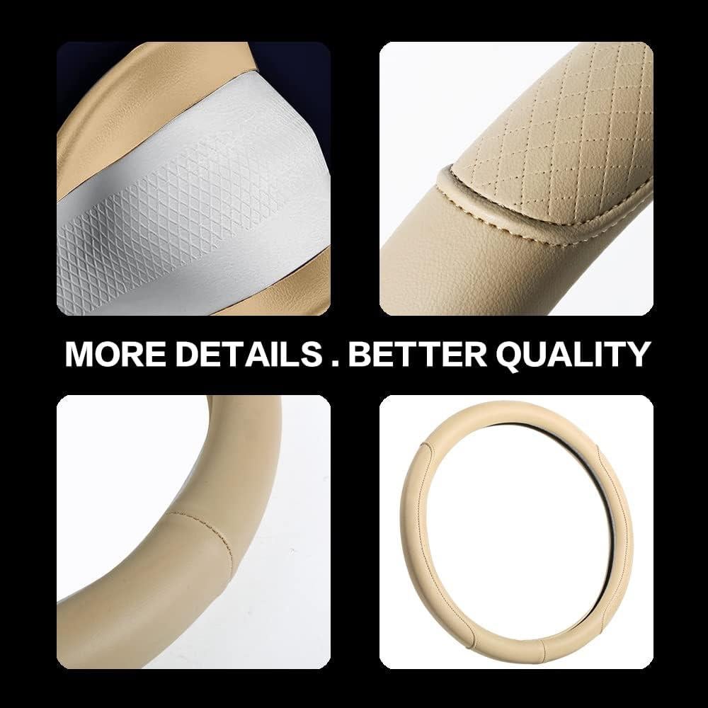 Cubierta de Volante de Cuero Microfibra VARGTR 15 Pulgadas Beige