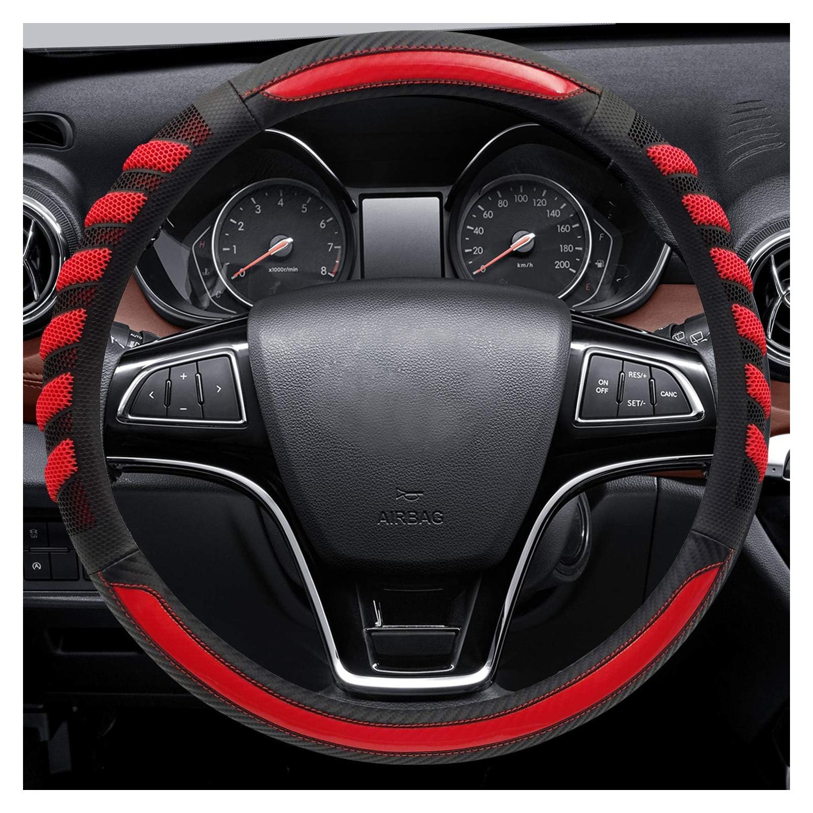 Cubierta de volante NICEASY cuero rojo y negro 37-38.7 cm