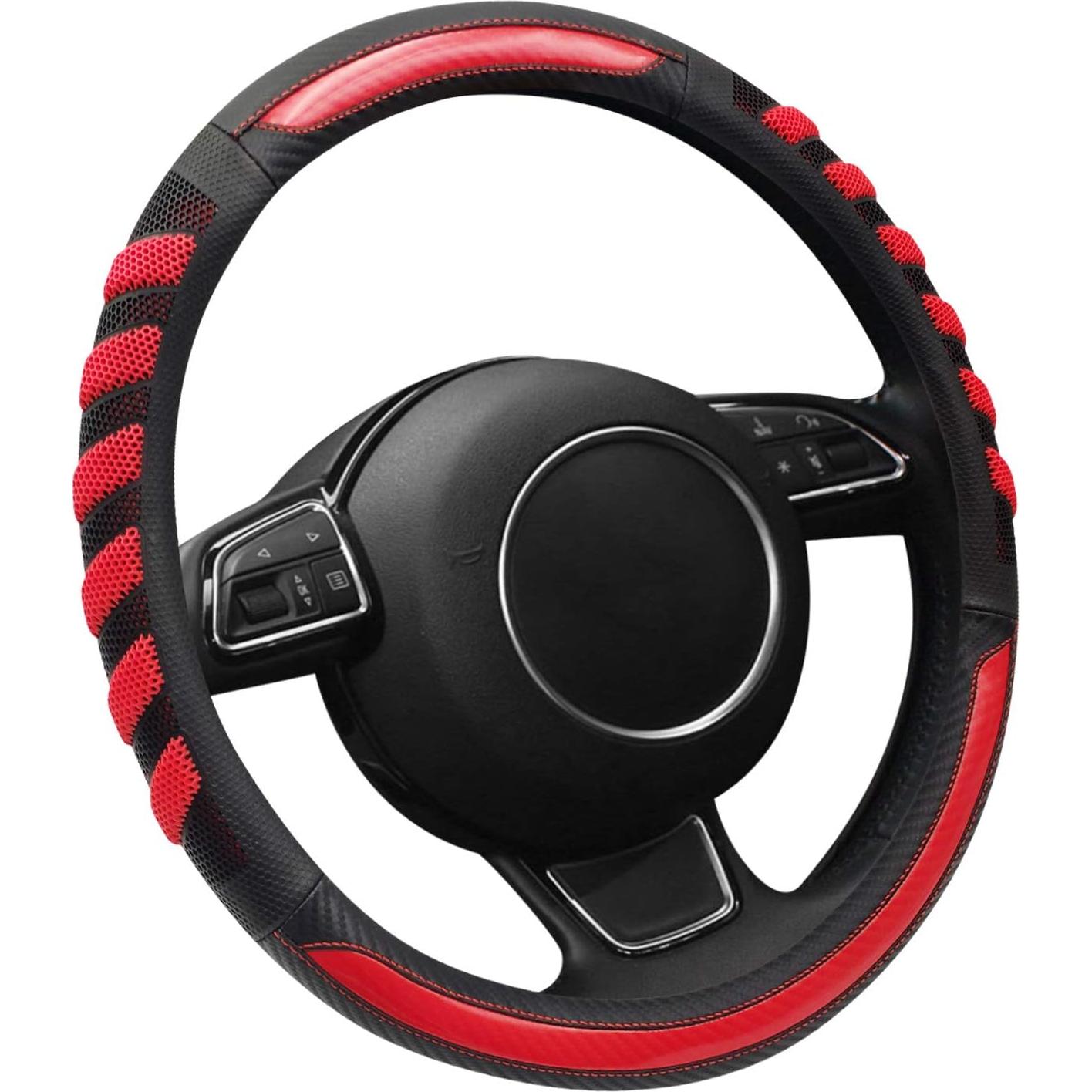 Cubierta de volante NICEASY cuero rojo y negro 37-38.7 cm