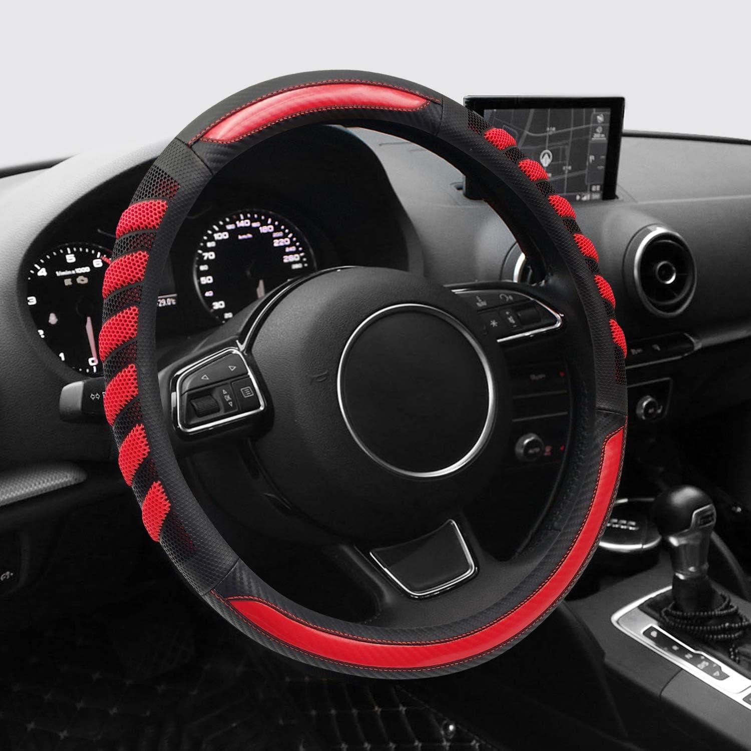 Cubierta de volante NICEASY cuero rojo y negro 37-38.7 cm