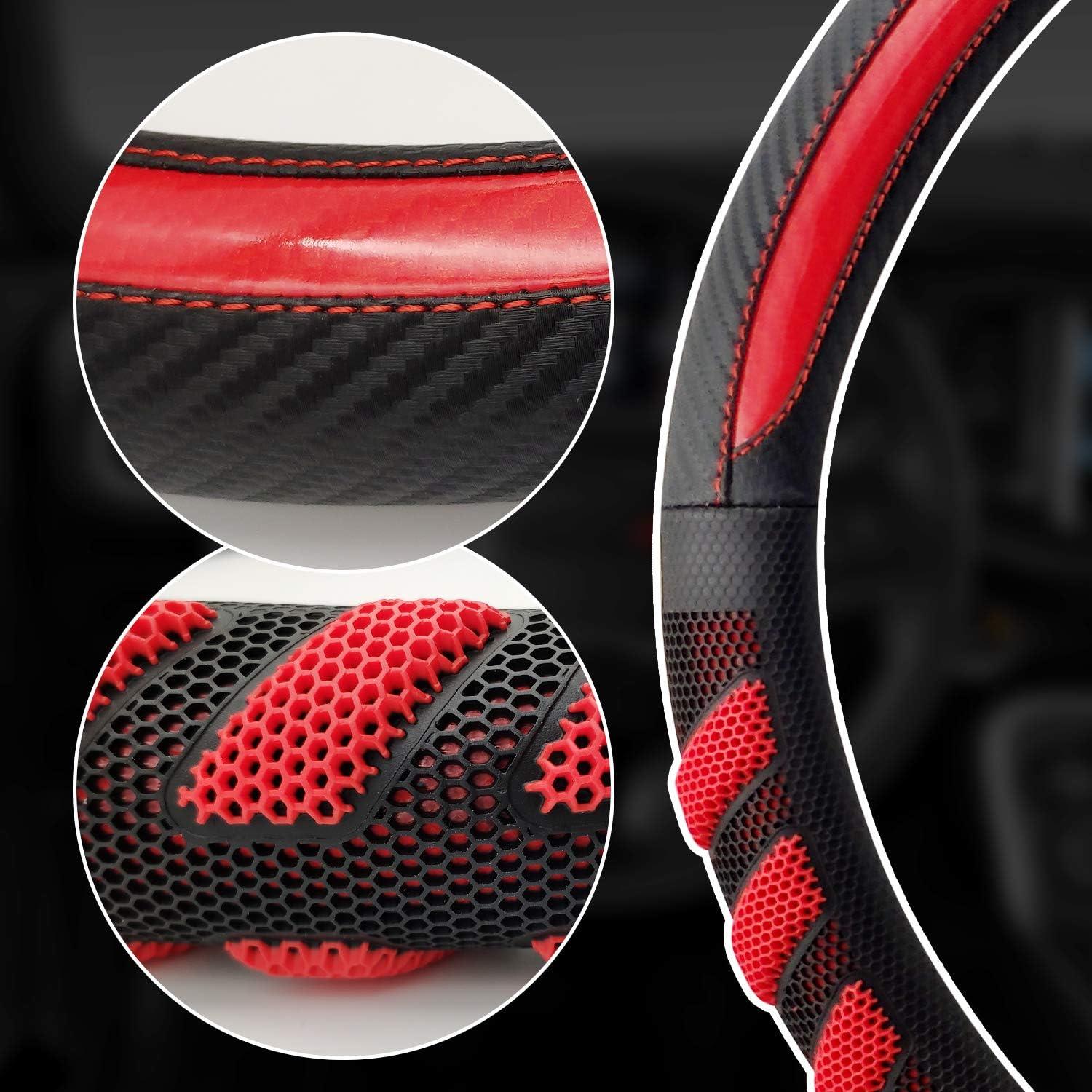 Cubierta de volante NICEASY cuero rojo y negro 37-38.7 cm