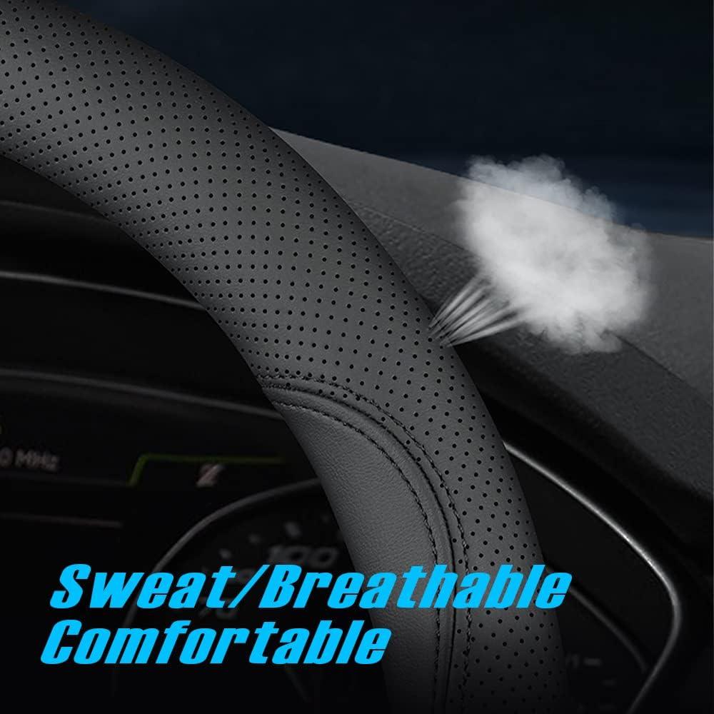 Cubierta de volante de coche HAOTULE cuero Nappa 37-38.5 cm negra