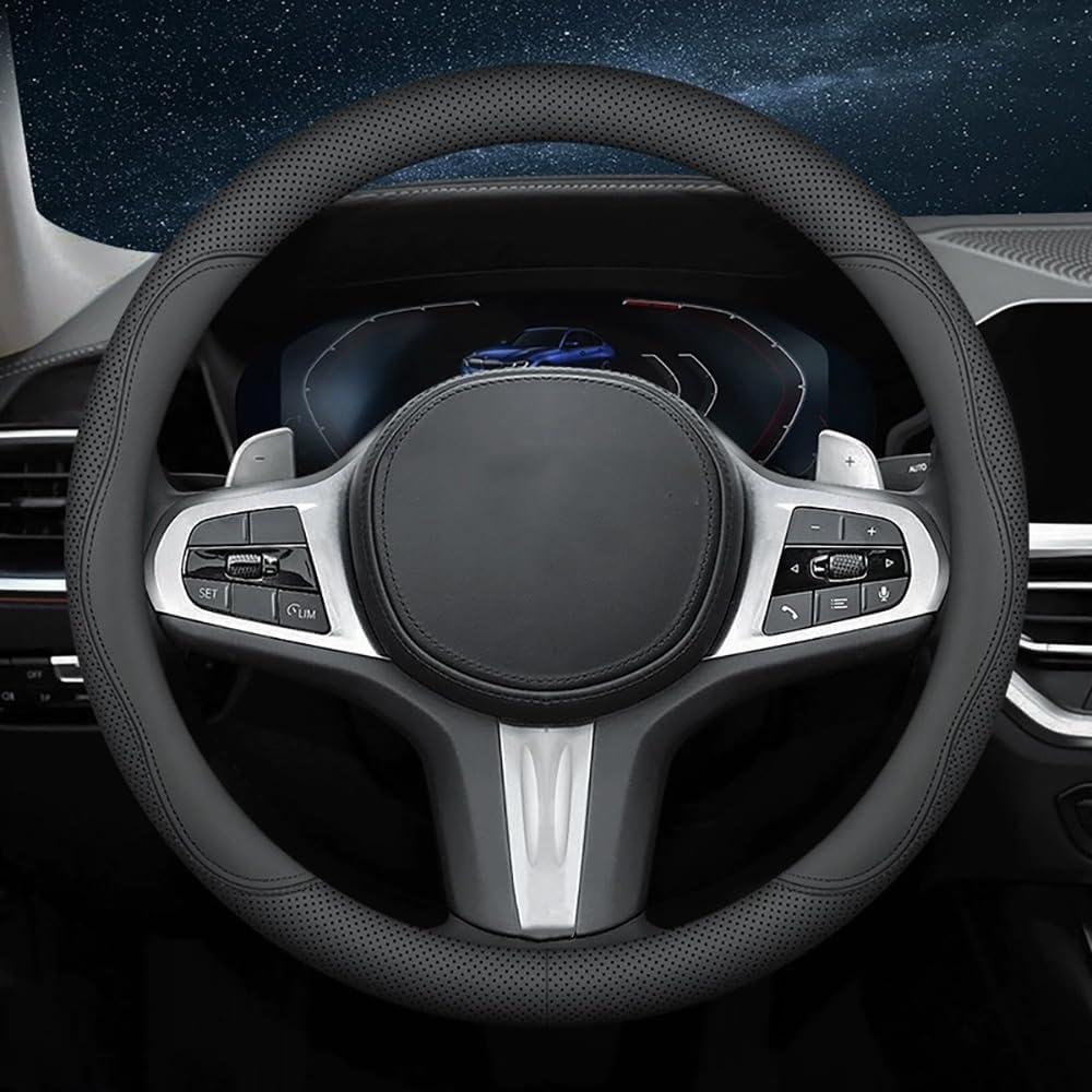 Cubierta de volante de coche HAOTULE cuero Nappa 37-38.5 cm negra