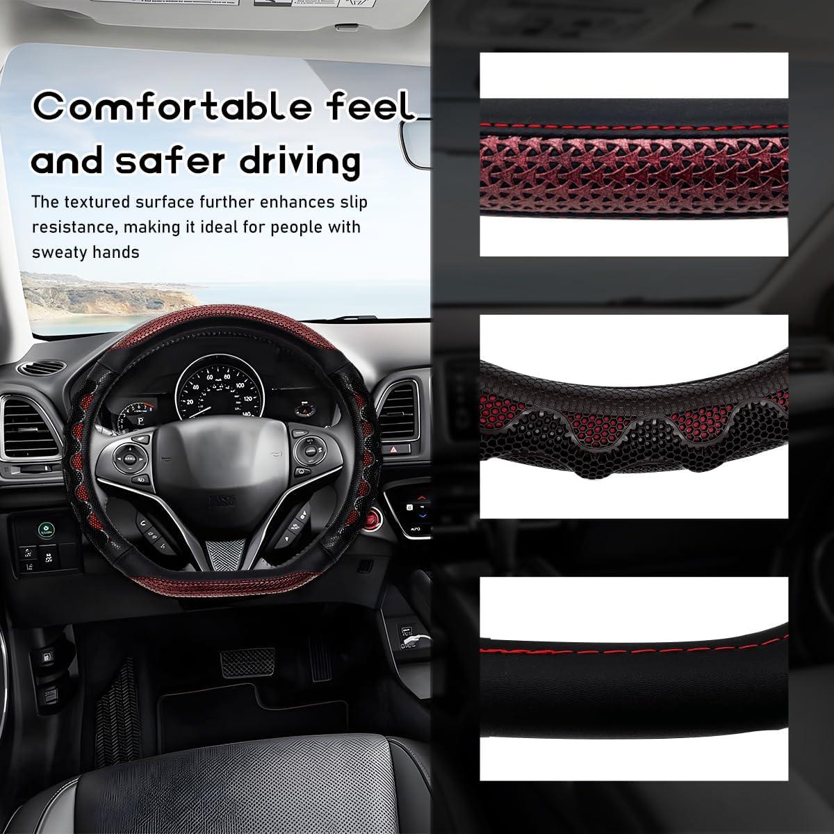 Funda de Volante de Coche DXNQ 3D Antideslizante Rojo 37-38 cm