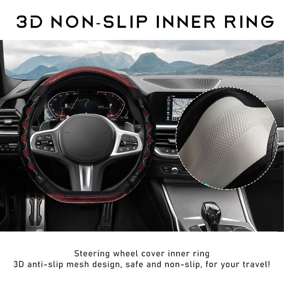 Funda de Volante de Coche DXNQ 3D Antideslizante Rojo 37-38 cm