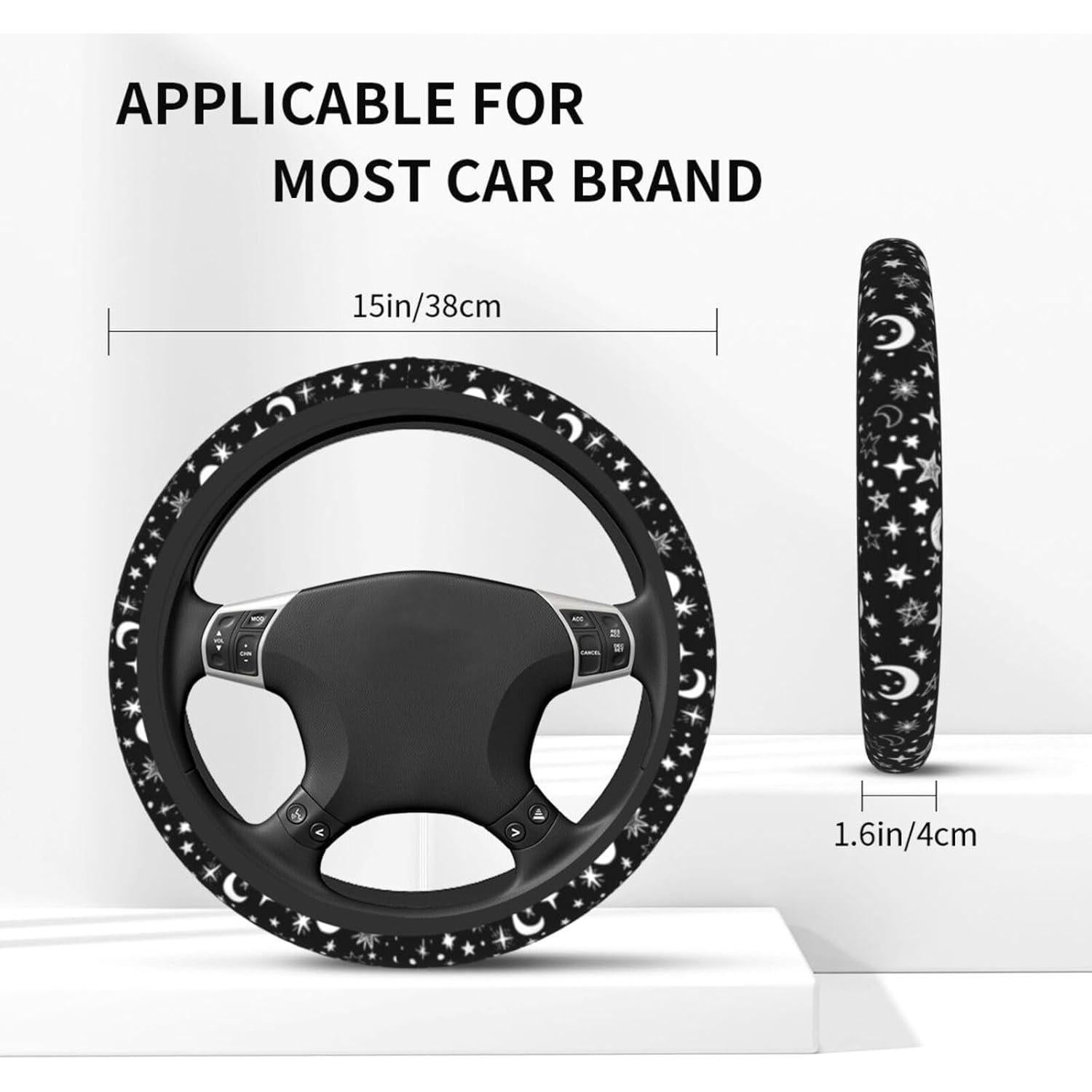 Cubierta de Volante TSIQRT Luna y Estrella 38cm Neopreno Antideslizante