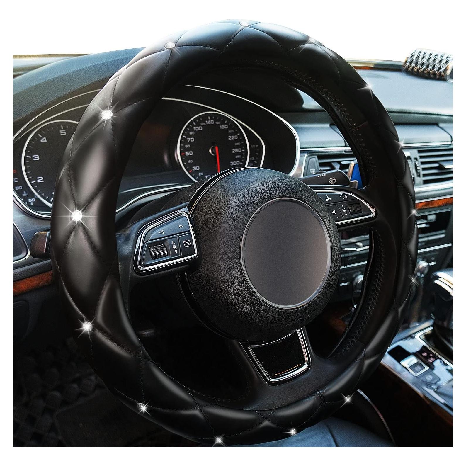 Cubierta de Volante de Cuero Xizopucy con Rhinestones 38 cm - Negro