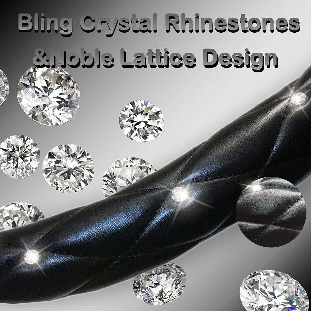 Cubierta de Volante de Cuero Xizopucy con Rhinestones 38 cm - Negro