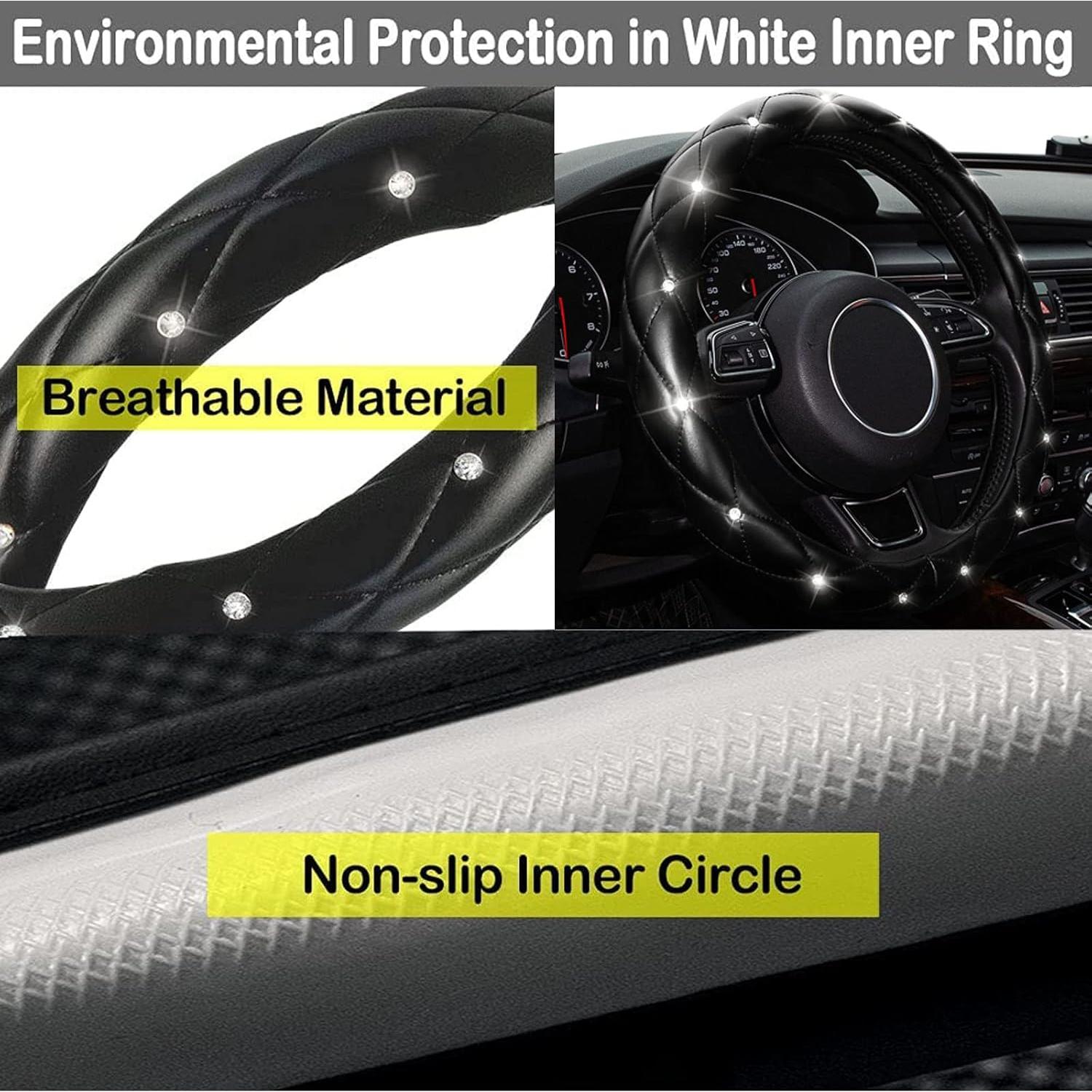 Cubierta de Volante de Cuero Xizopucy con Rhinestones 38 cm - Negro