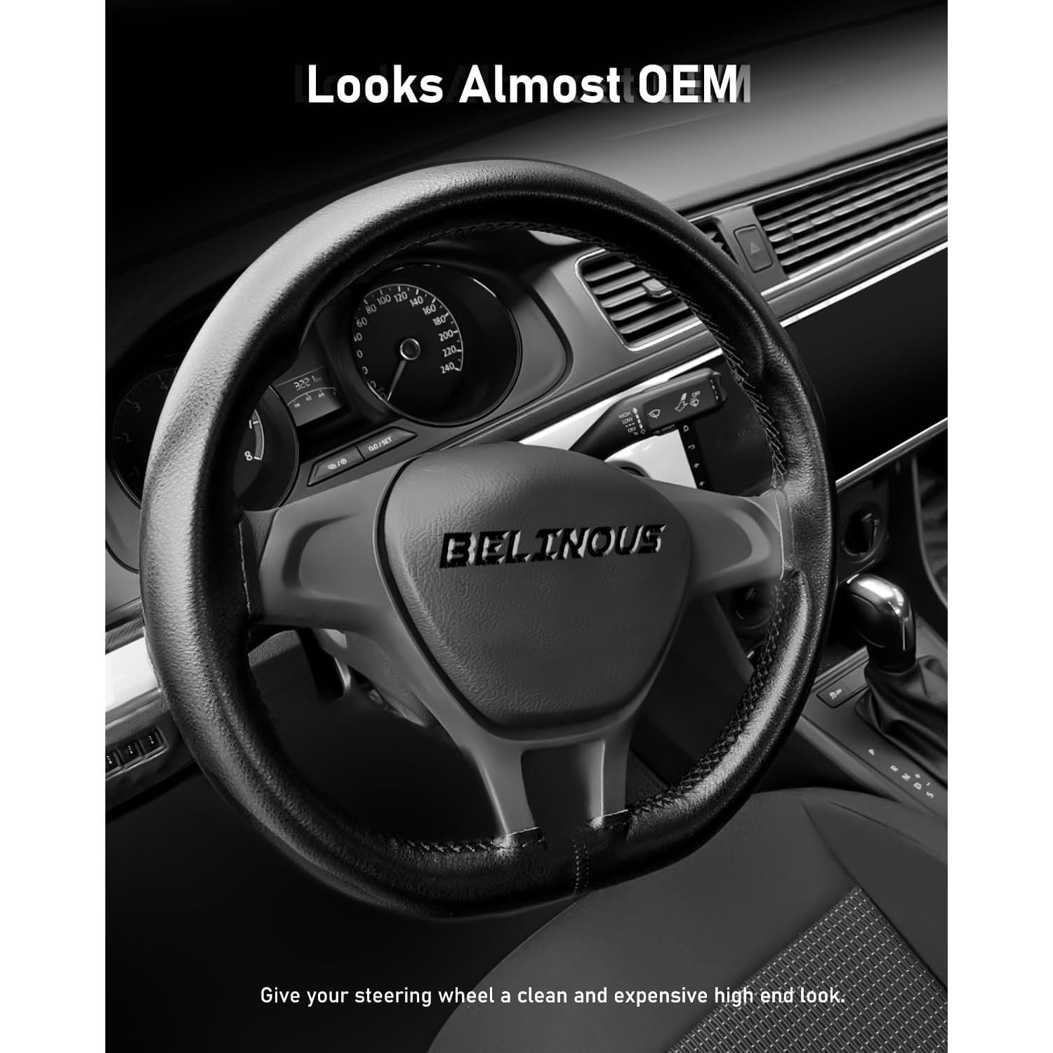 Cubierta de Volante de Cuero Belinous L4 Negra Universal