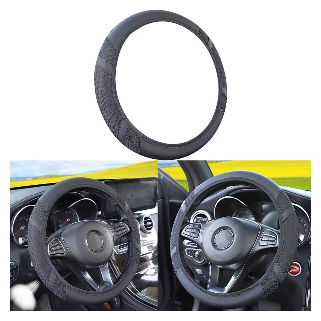 Cubierta de Volante de Coche Zipelo, Cuero Antideslizante 36.8-39.4cm