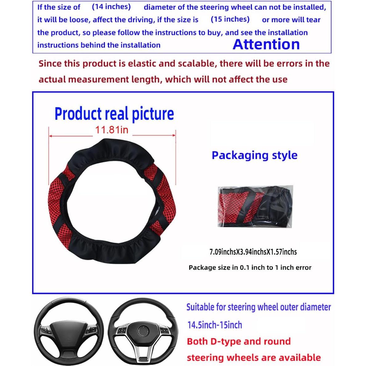 Cubierta de Volante de Coche Zipelo, Cuero Antideslizante 36.8-39.4cm