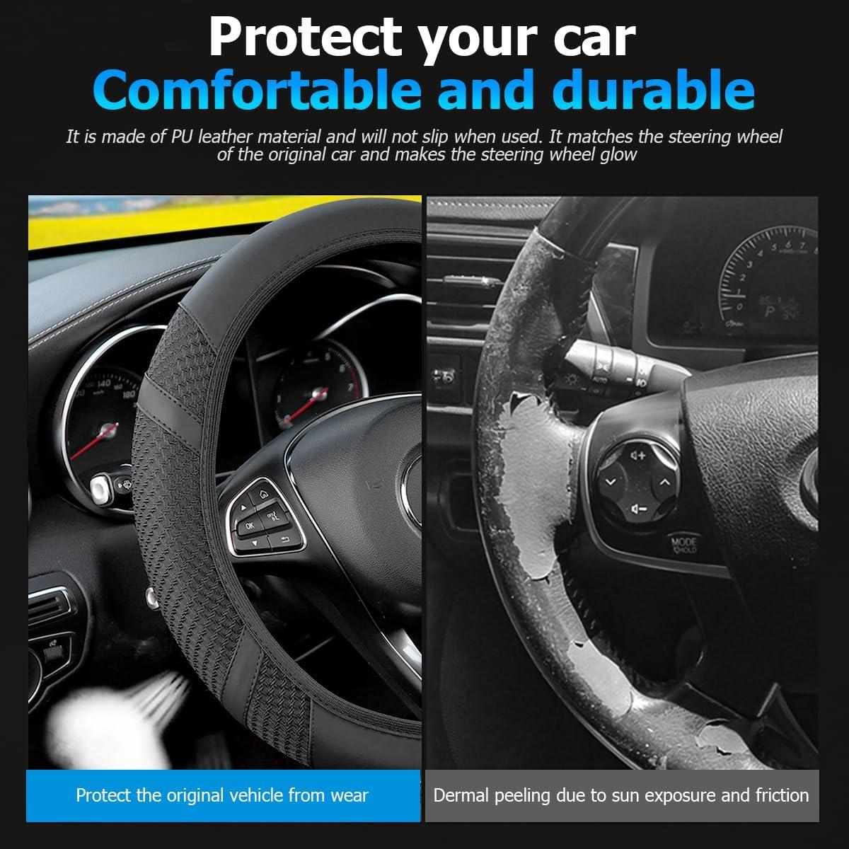 Cubierta de Volante de Coche Zipelo, Cuero Antideslizante 36.8-39.4cm