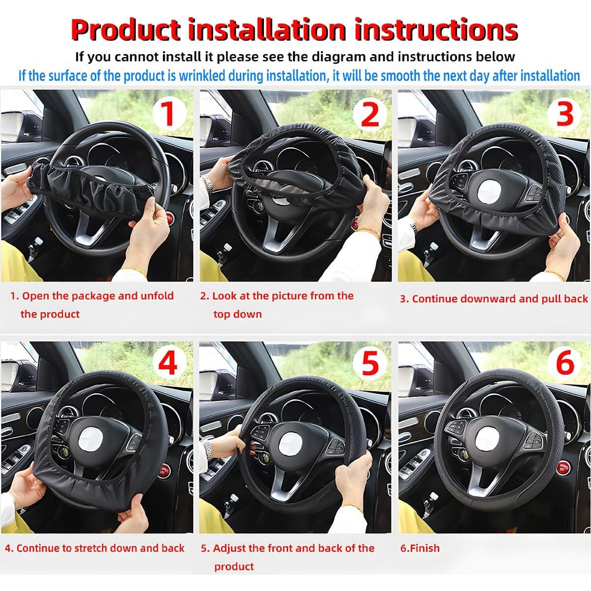 Cubierta de Volante de Coche Zipelo, Cuero Antideslizante 36.8-39.4cm