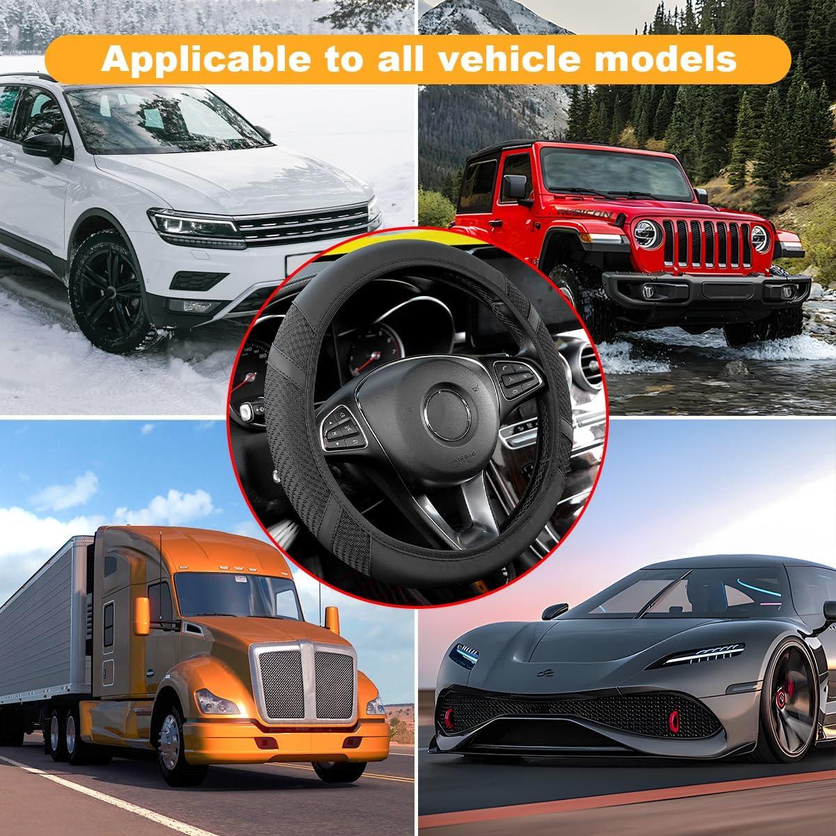 Cubierta de Volante de Coche Zipelo, Cuero Antideslizante 36.8-39.4cm