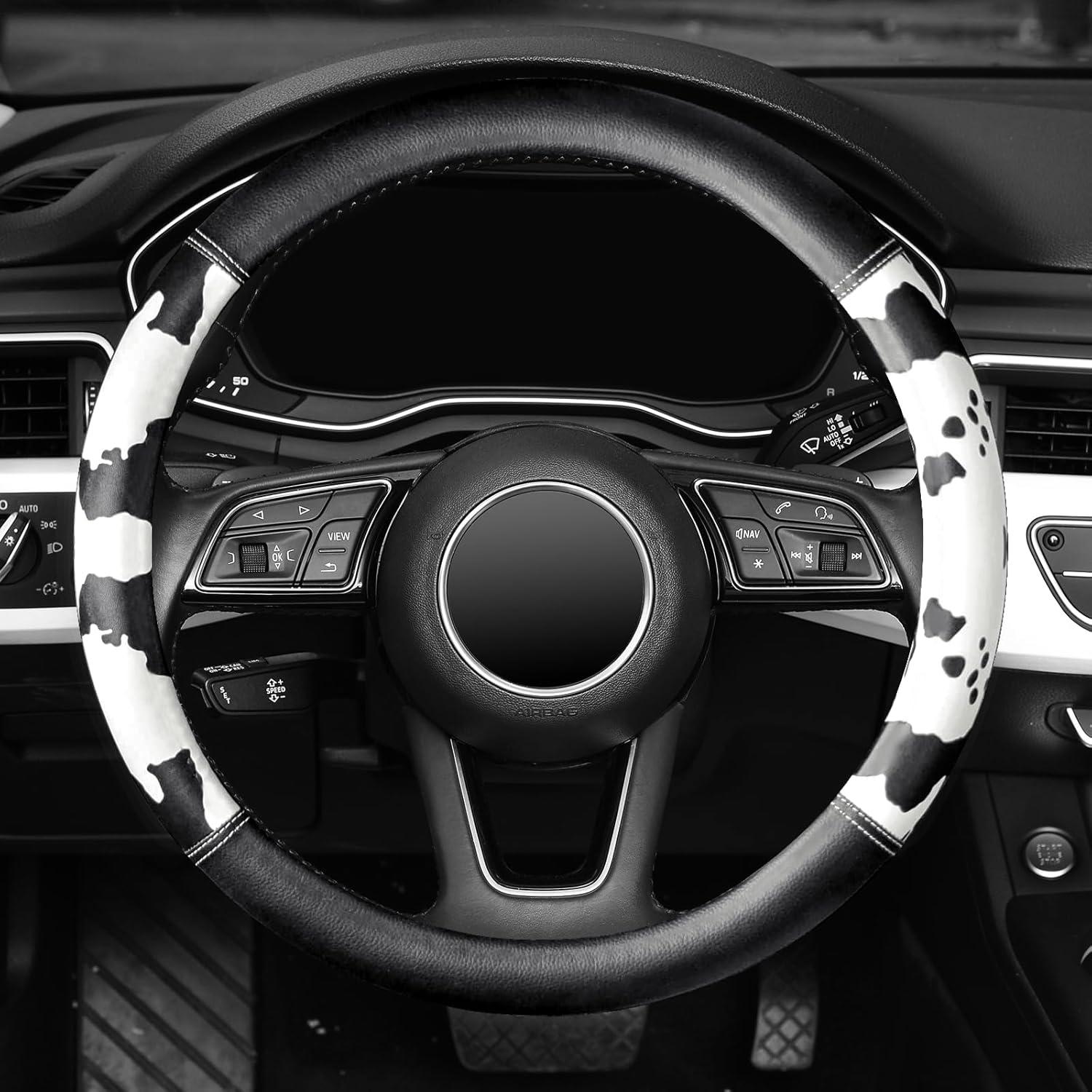 Cubierta de Volante ZHOL Diseño Vaca 14.5-15" Cuero Antideslizante