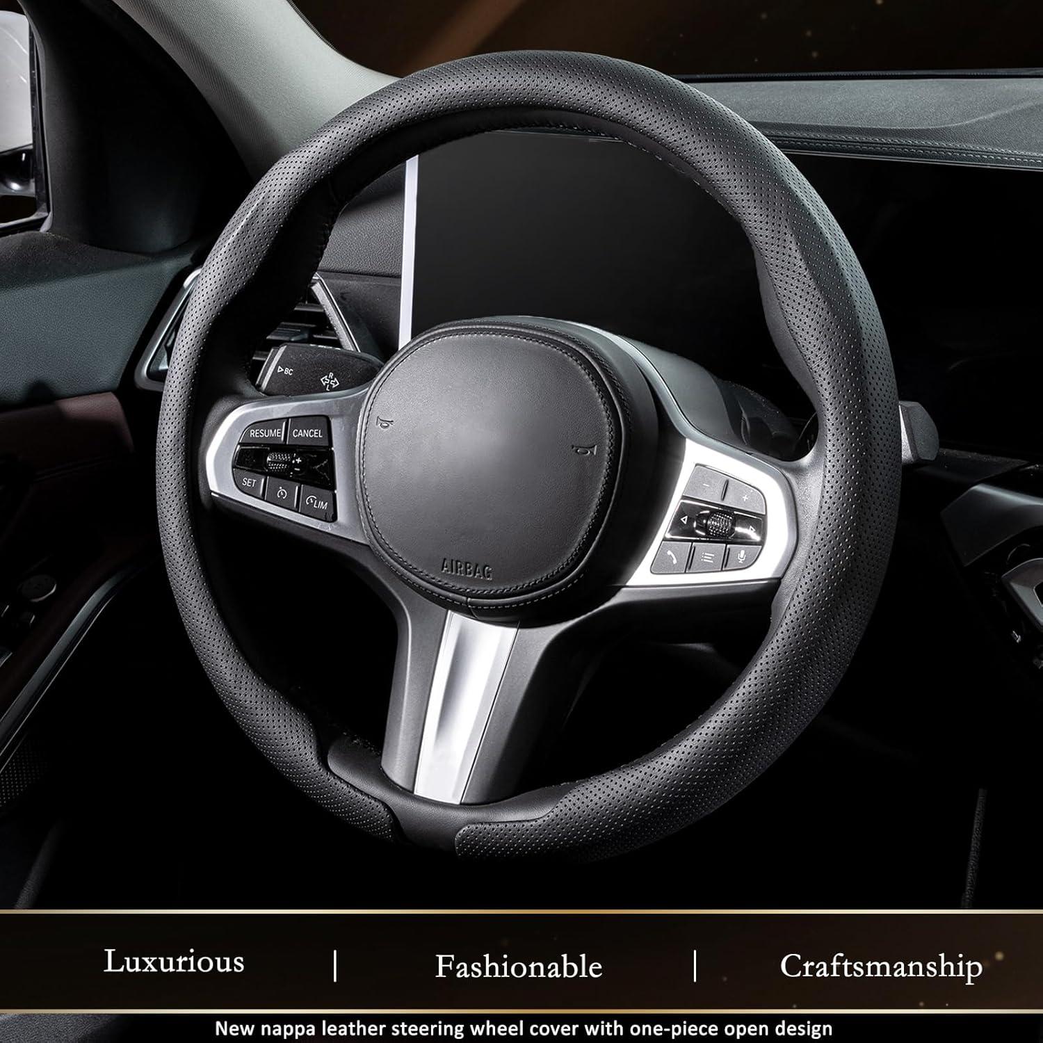 Cubierta de Volante de Cuero Nappa Aimato Negra Ultra Fina