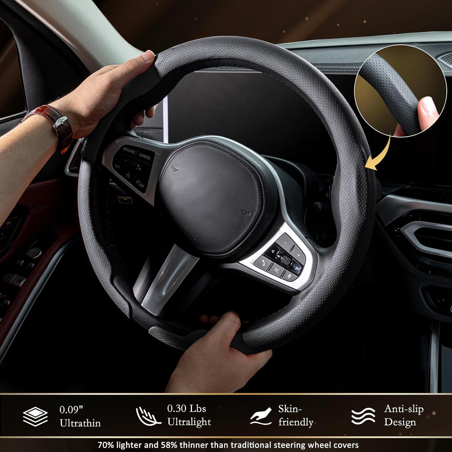 Cubierta de Volante de Cuero Nappa Aimato Negra Ultra Fina