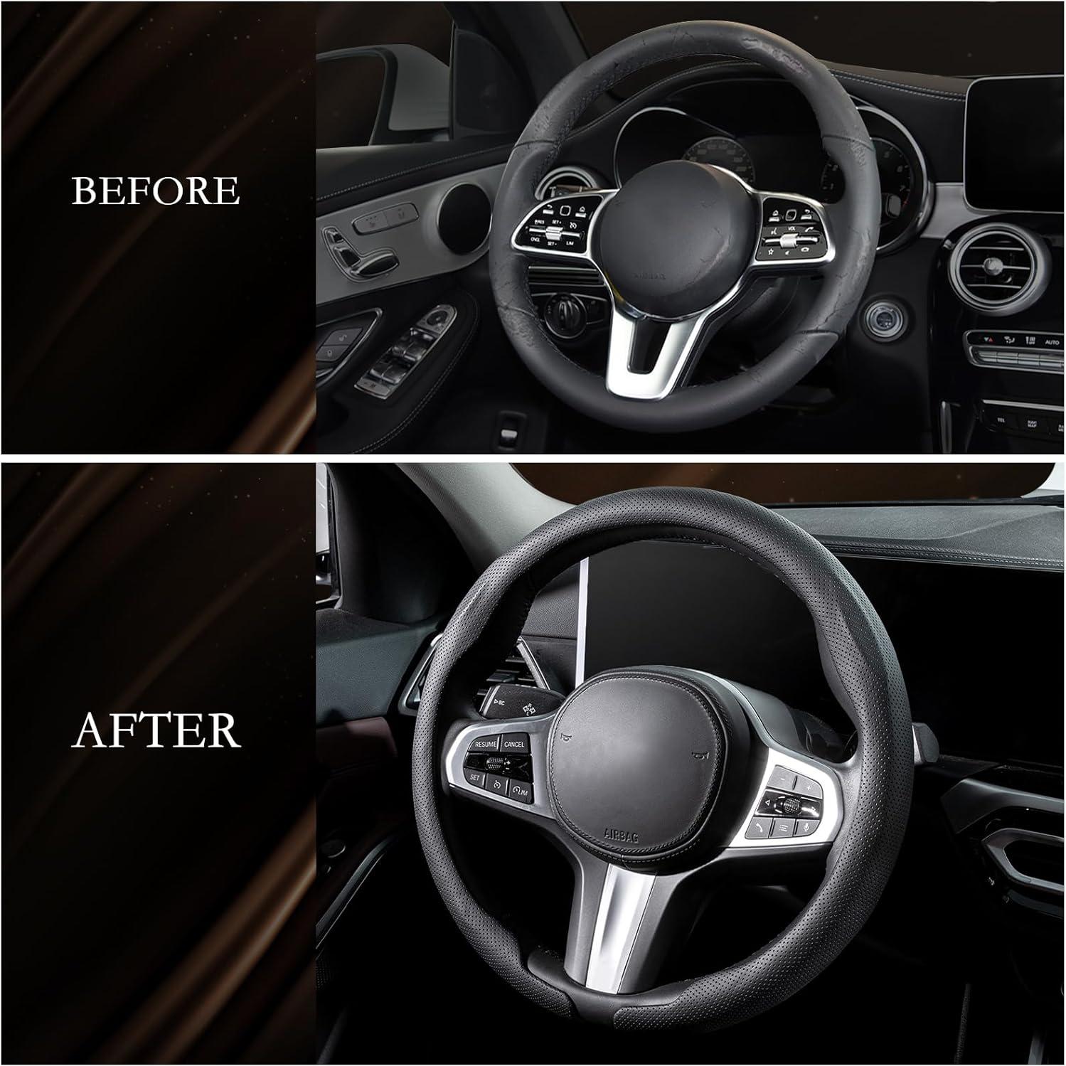 Cubierta de Volante de Cuero Nappa Aimato Negra Ultra Fina