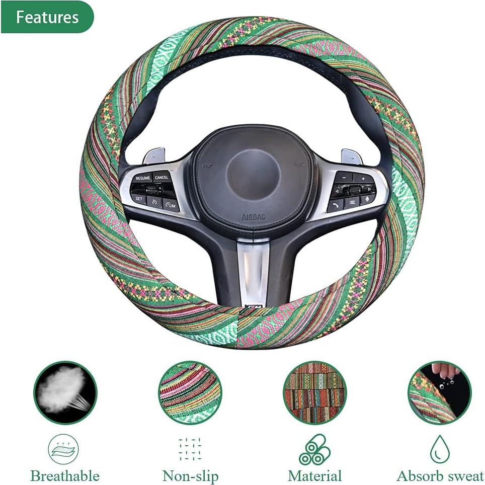 Cubierta de Volante LS AUTO Boho Verde 38 cm Antideslizante