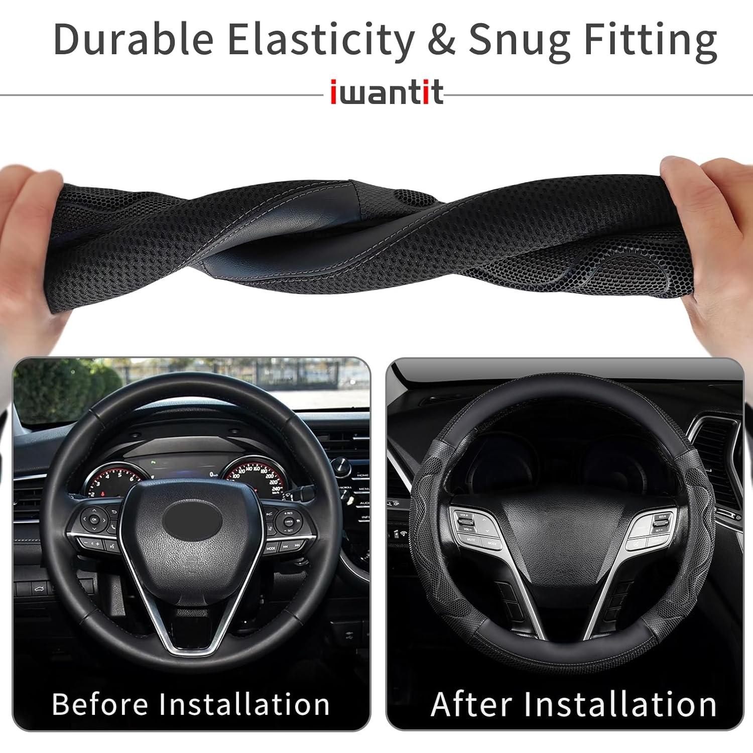 Funda de Volante Iwantit 3D Antideslizante 14.5-15" Negra