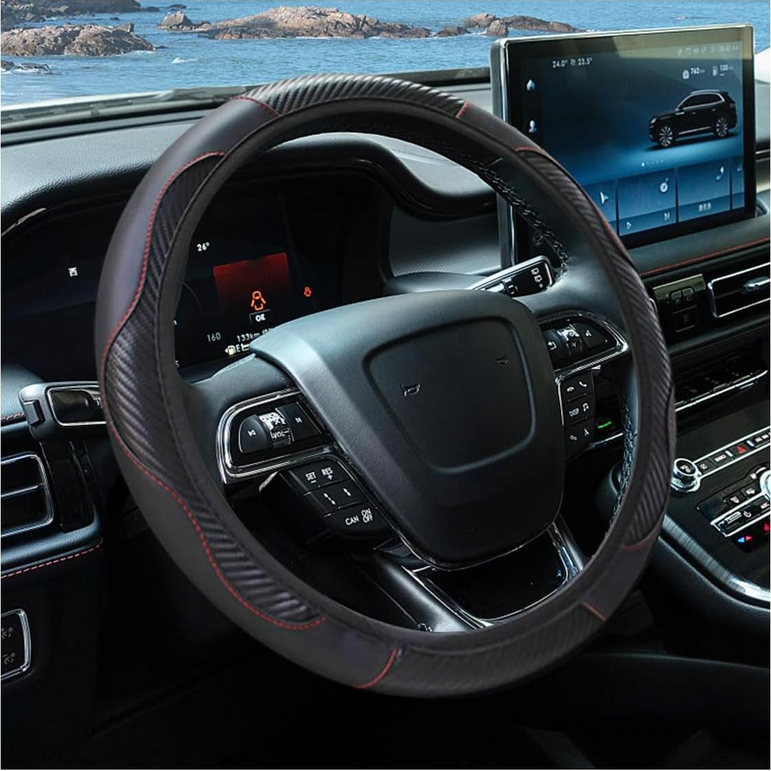 Funda de Volante KITUREK 38 cm Cuero de Fibra de Carbono Negro