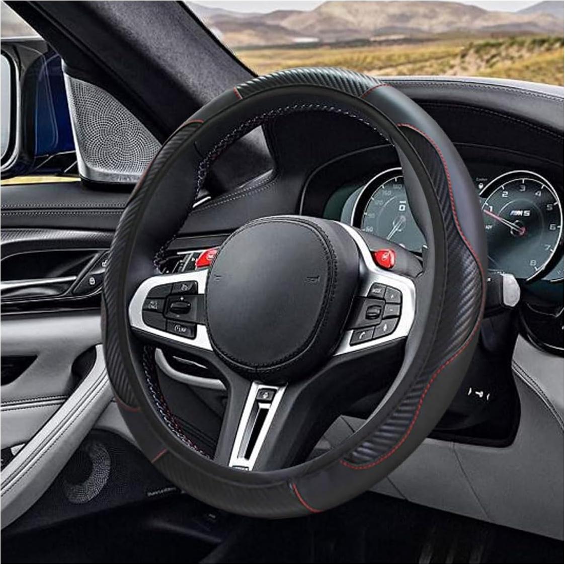 Funda de Volante KITUREK 38 cm Cuero de Fibra de Carbono Negro