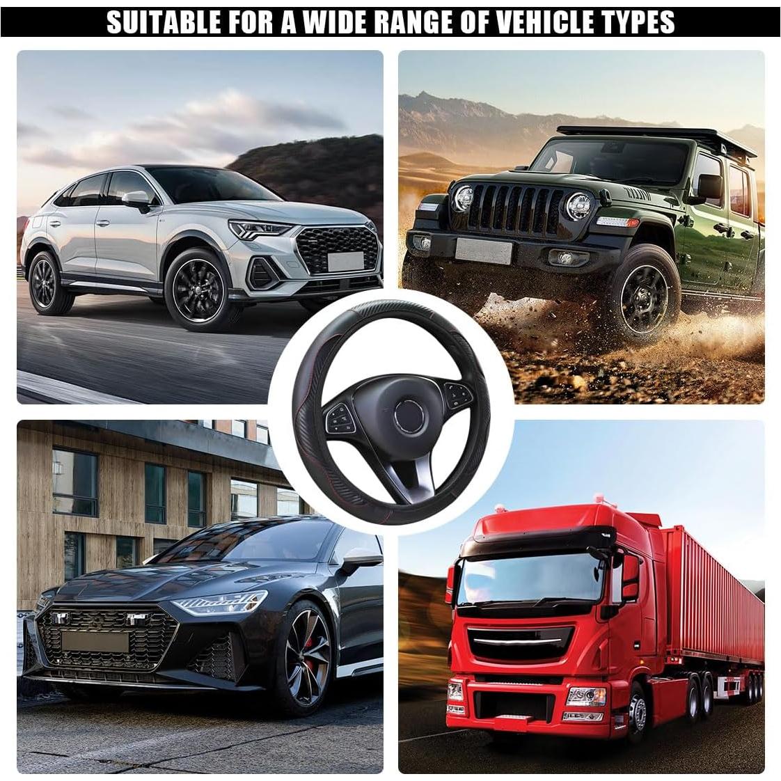 Funda de Volante KITUREK 38 cm Cuero de Fibra de Carbono Negro