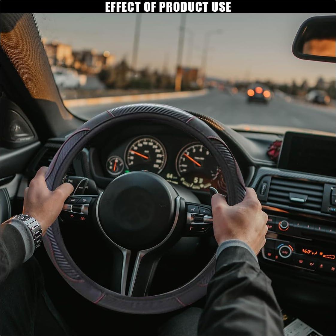 Funda de Volante KITUREK 38 cm Cuero de Fibra de Carbono Negro