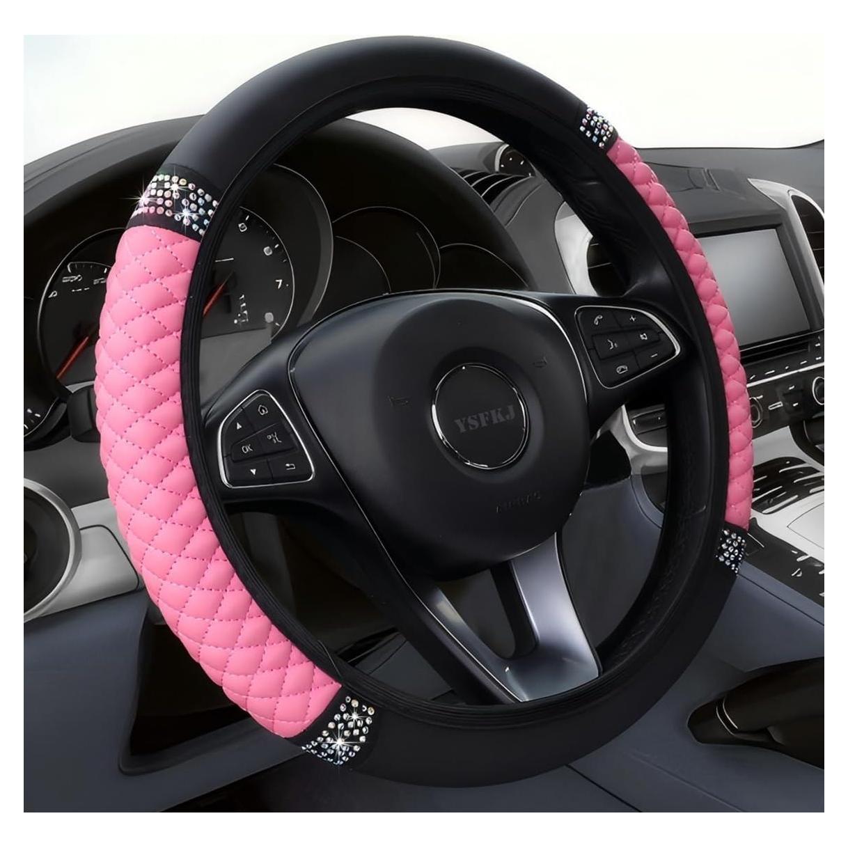 Cubierta de Volante de Coche YSFKJ Rosa 15 Pulgadas Antideslizante