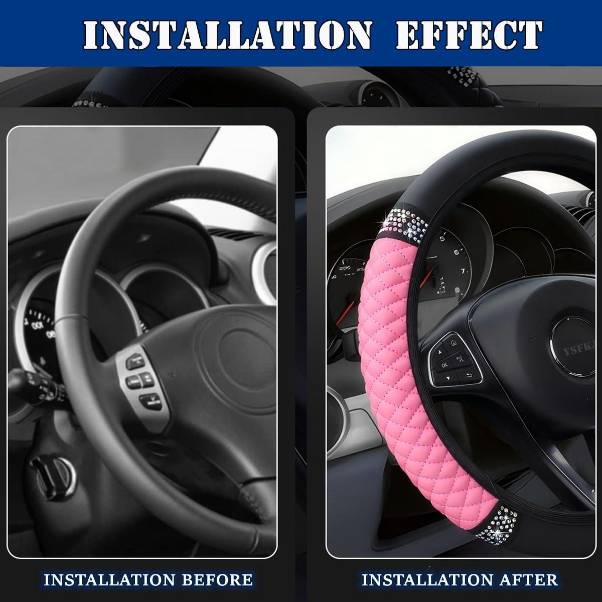 Cubierta de Volante de Coche YSFKJ Rosa 15 Pulgadas Antideslizante