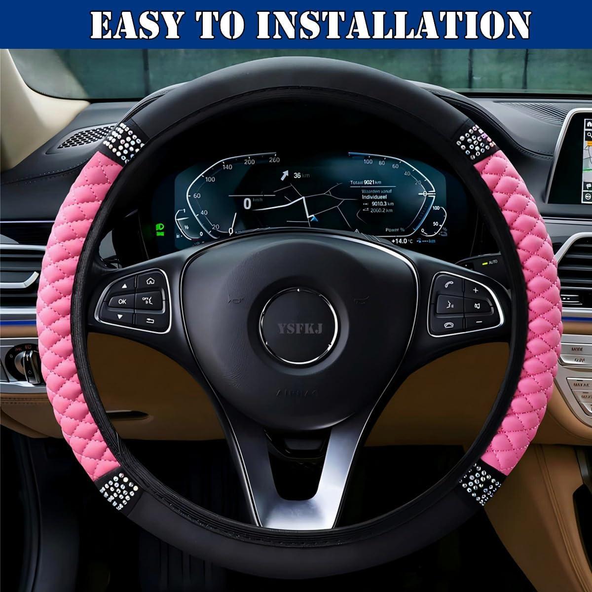 Cubierta de Volante de Coche YSFKJ Rosa 15 Pulgadas Antideslizante