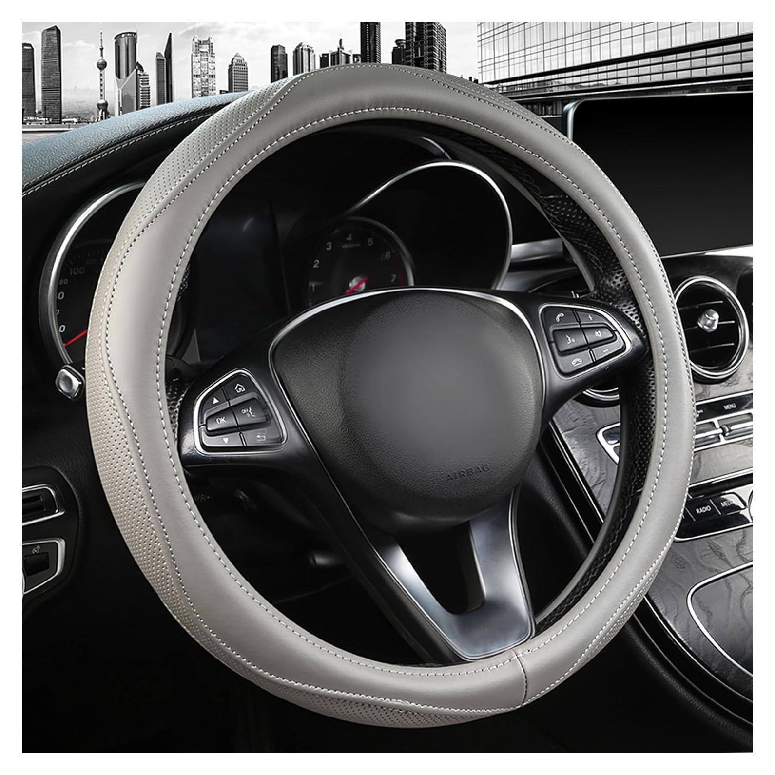 Funda de Volante de Cuero Genuino PJBTYZ Gris 36.83-38.1 cm