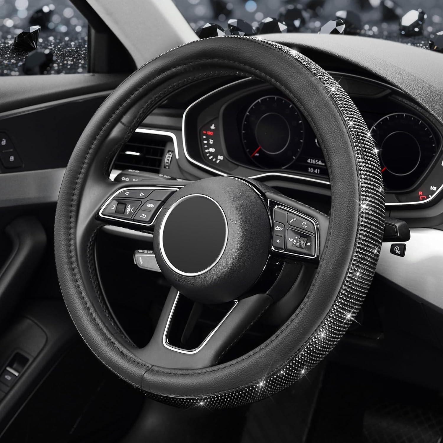 Cubierta de Volante KAFEEK de Cuero con Cristales 38 cm