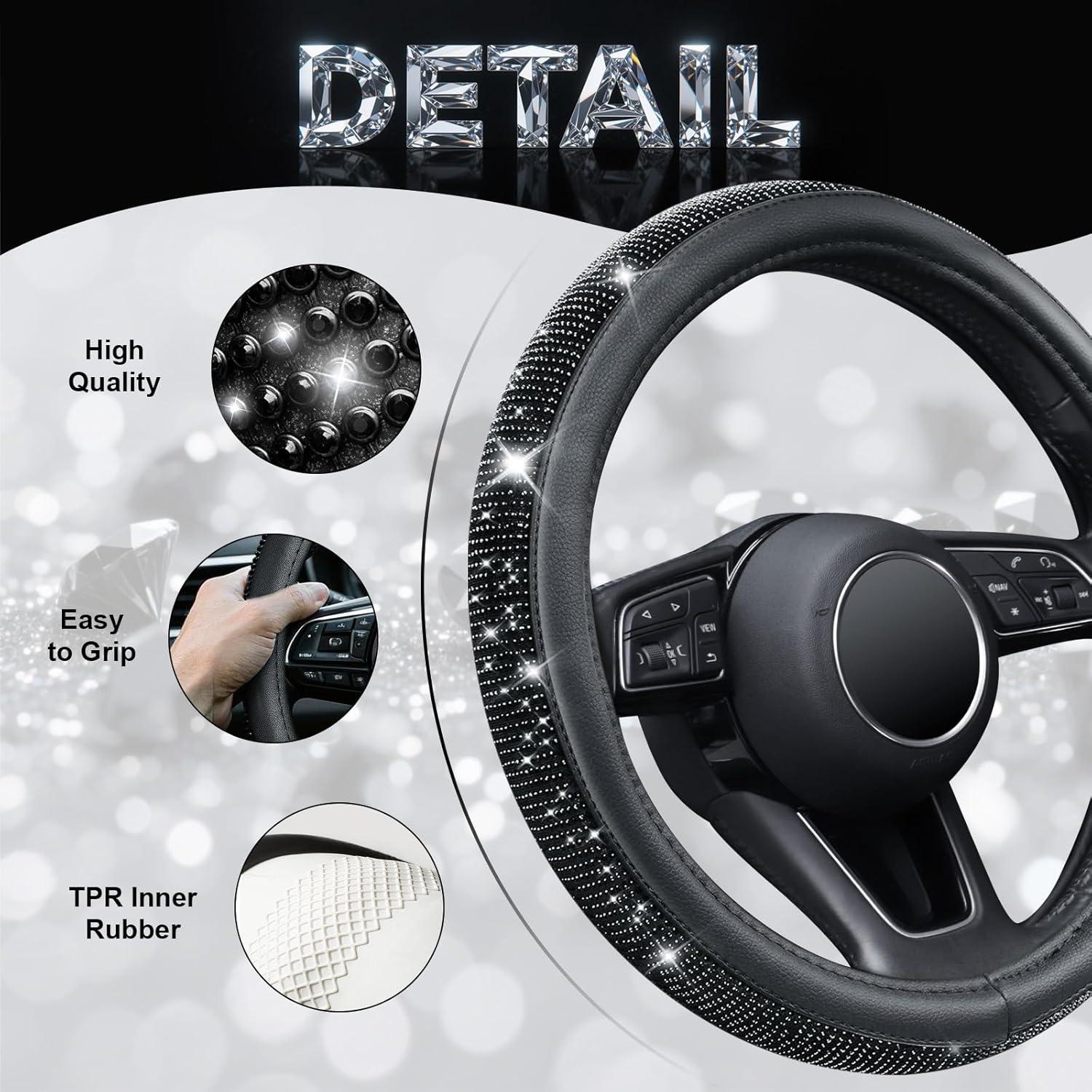 Cubierta de Volante KAFEEK de Cuero con Cristales 38 cm